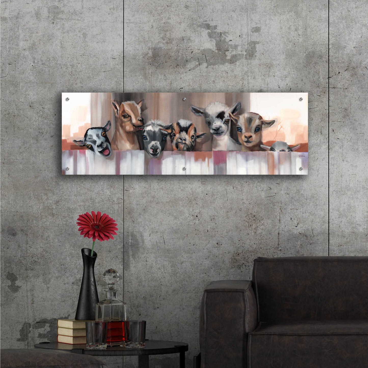 Epic Art 'Goat Party' by Louise Montillio Acrylic Glass Wall Art,48x16