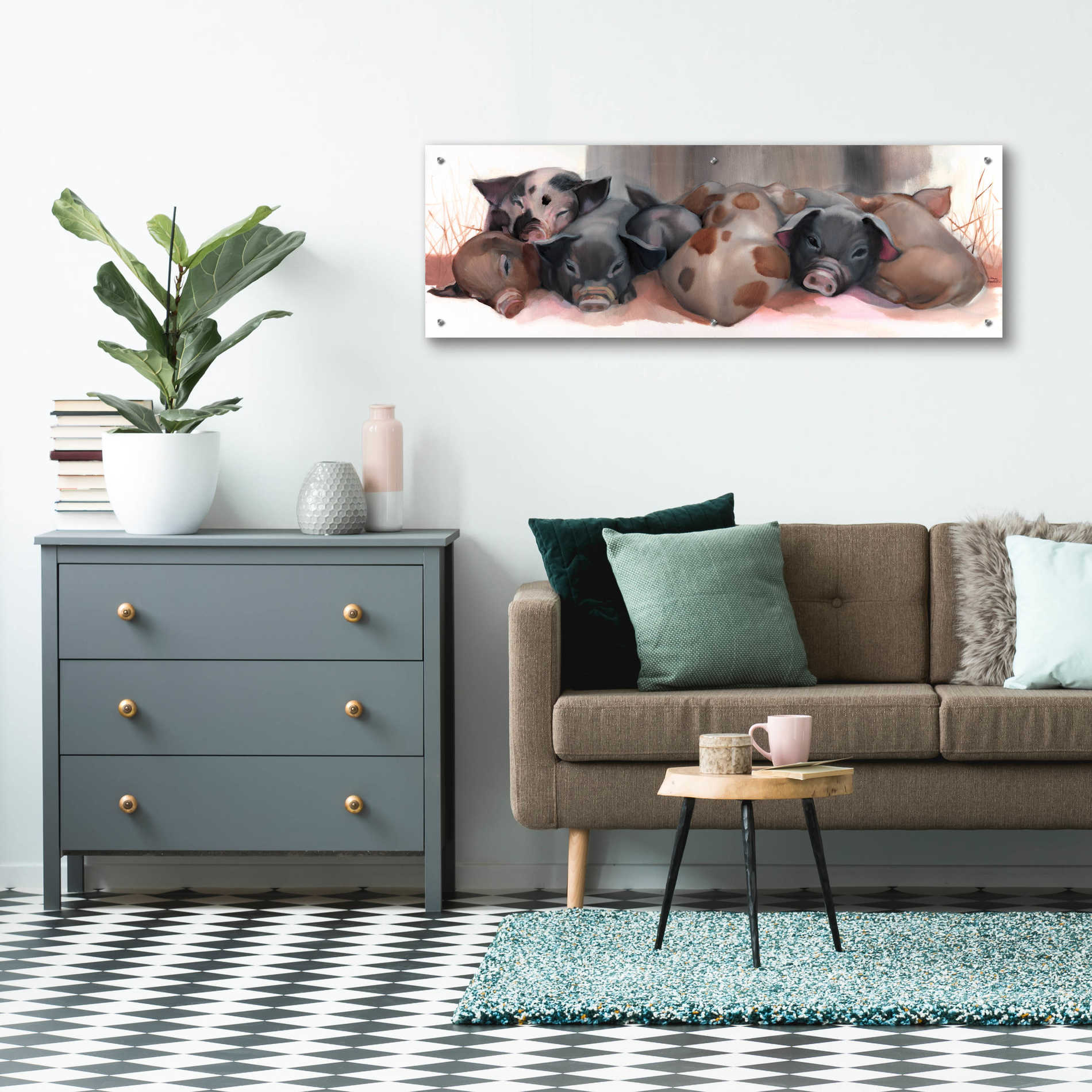 Epic Art 'Pig Pile' by Louise Montillio Acrylic Glass Wall Art,48x16