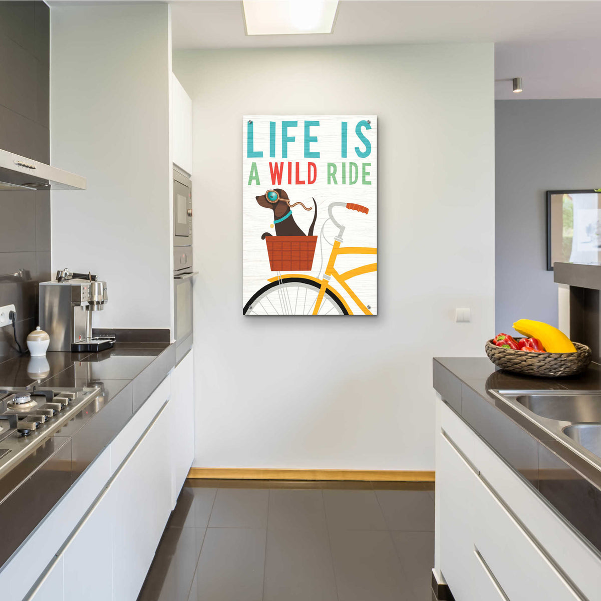Epic Art 'Beach Bums Dachshund Bicycle I Life' by Michael Mullan, Acrylic Glass Wall Art,24x36