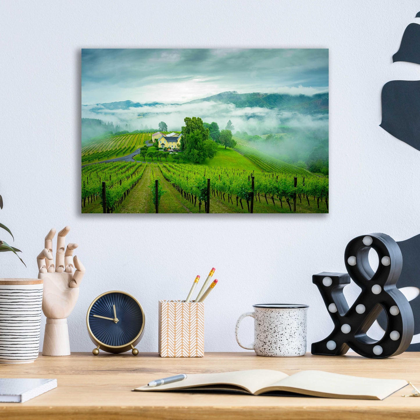 Epic Art  'Vineyard In The Mist'  by Don Schwartz, Acrylic Glass Wall Art,16x12