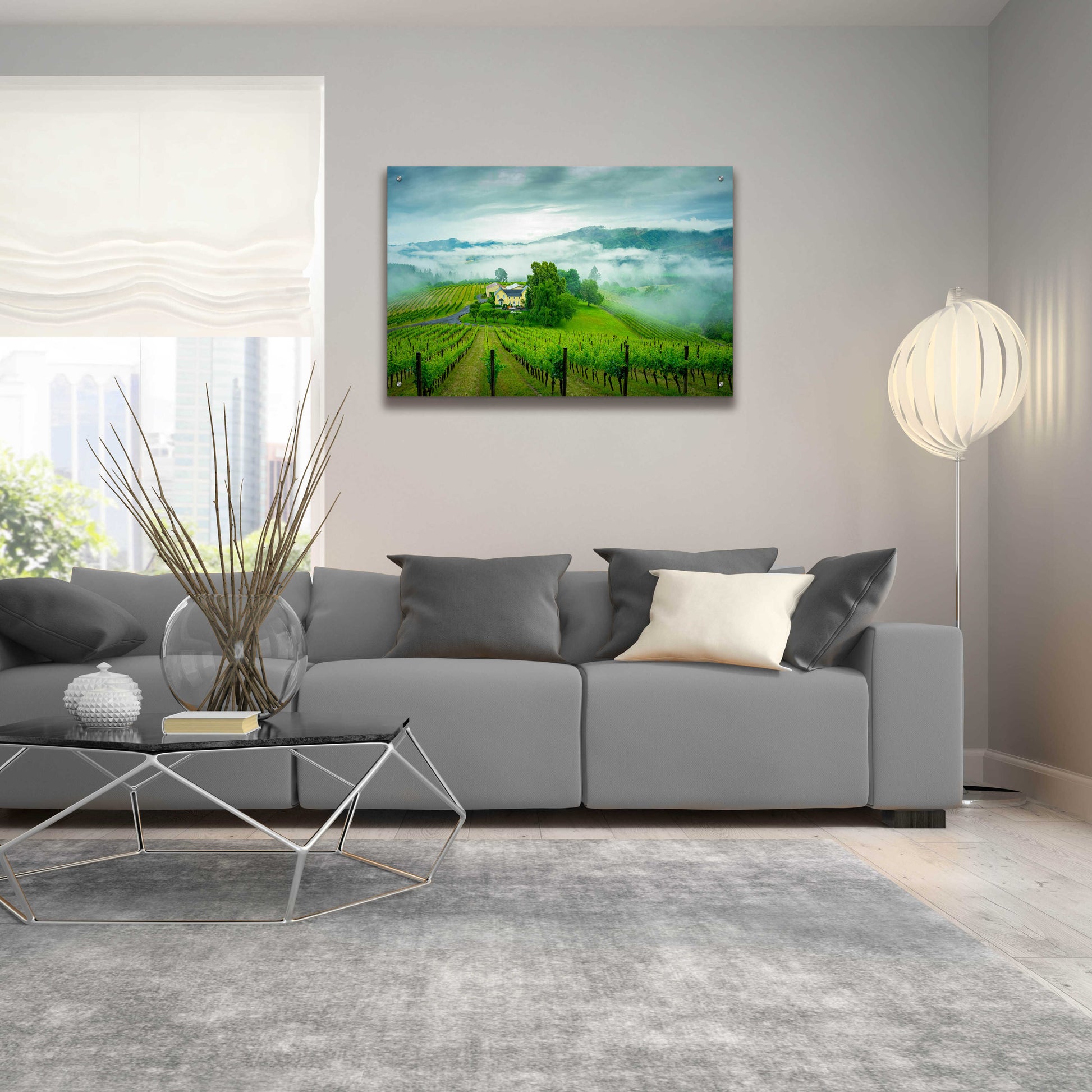 Epic Art  'Vineyard In The Mist'  by Don Schwartz, Acrylic Glass Wall Art,36x24