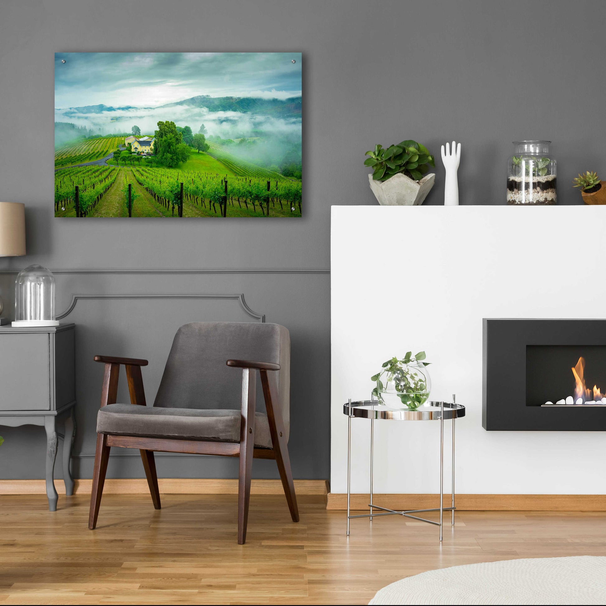 Epic Art  'Vineyard In The Mist'  by Don Schwartz, Acrylic Glass Wall Art,36x24