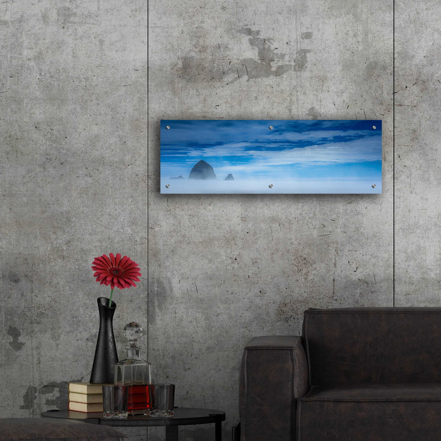 Epic Art  'Haystack Rock In The Mist'  by Don Schwartz, Acrylic Glass Wall Art,36x12