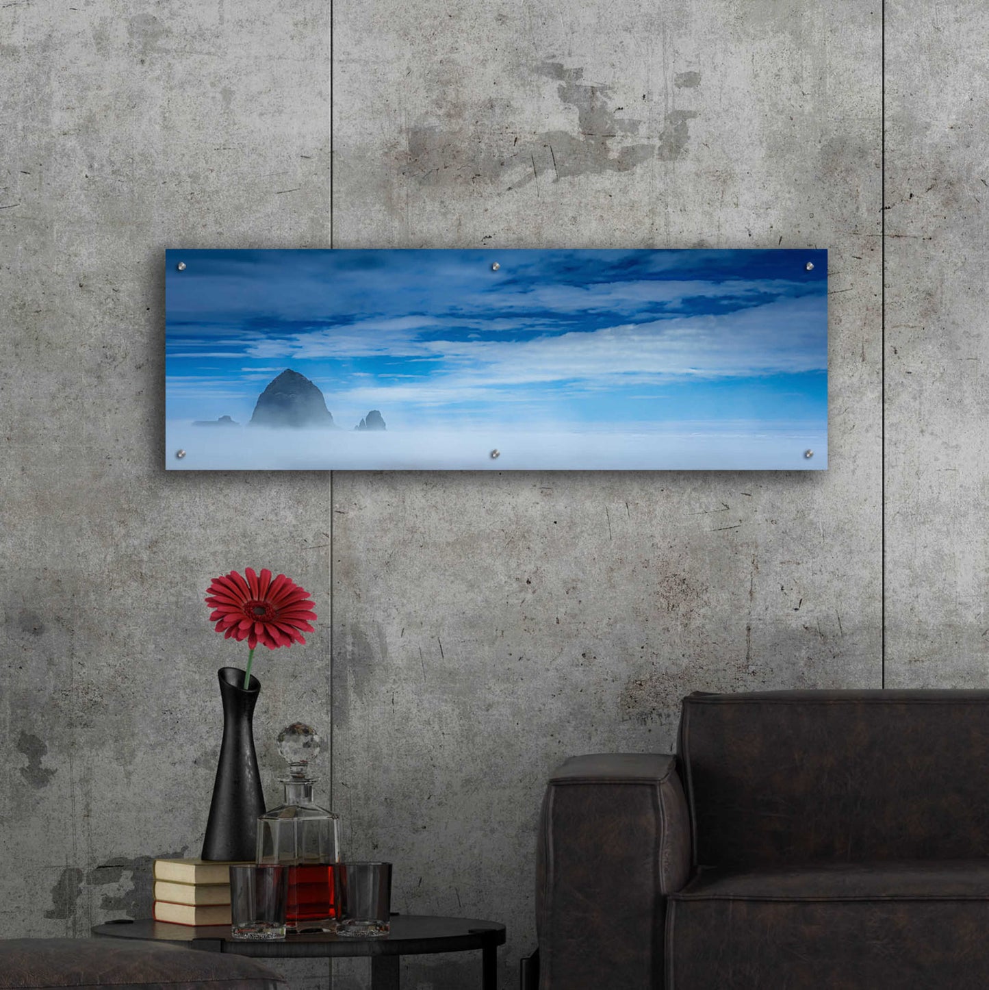 Epic Art  'Haystack Rock In The Mist'  by Don Schwartz, Acrylic Glass Wall Art,48x16