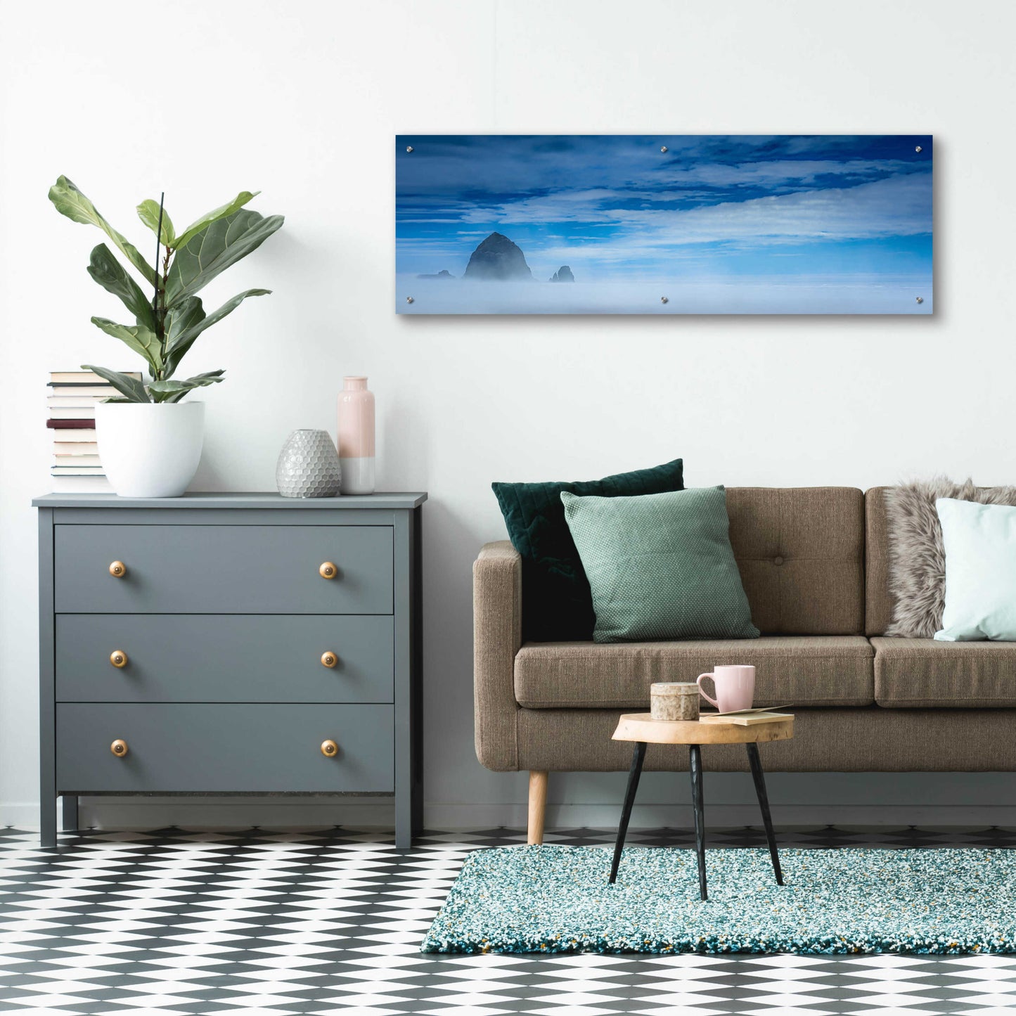 Epic Art  'Haystack Rock In The Mist'  by Don Schwartz, Acrylic Glass Wall Art,48x16