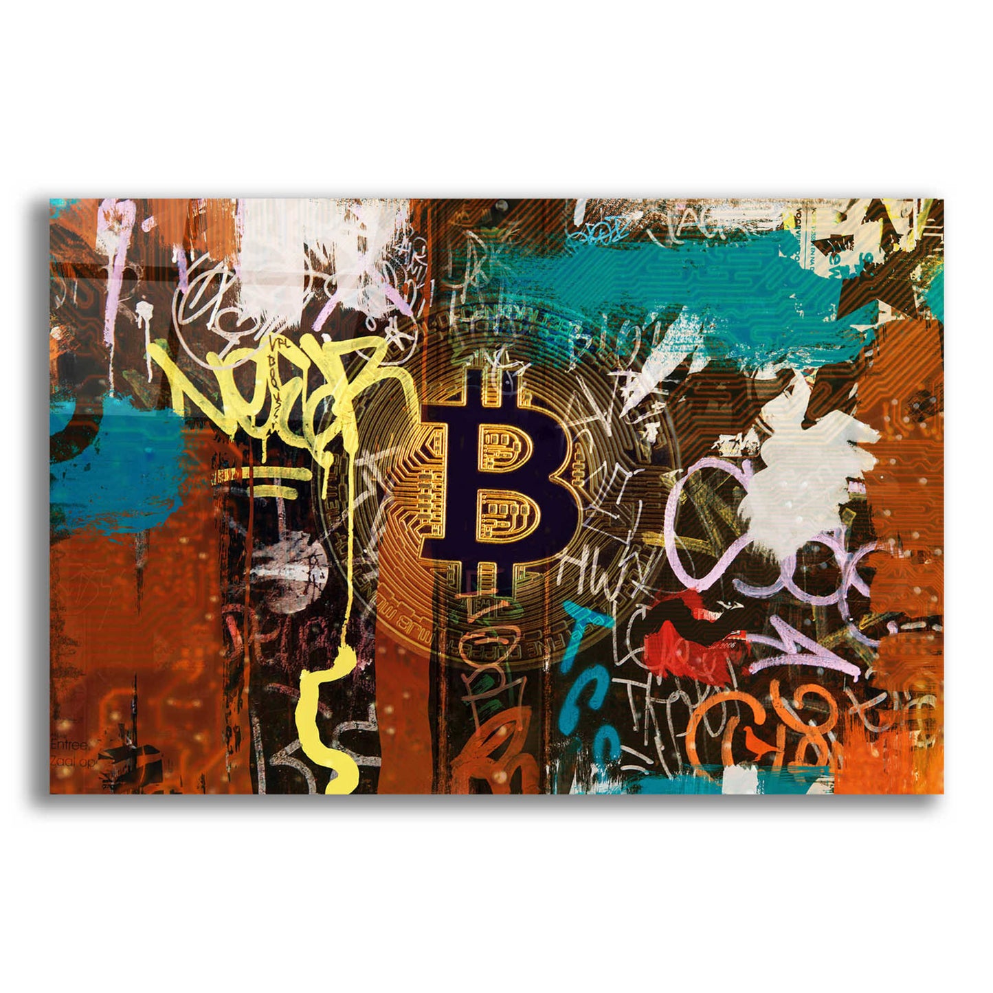 Epic Art 'Graffiti Bitcoin 1' by Irena Orlov Acrylic Glass Wall Art,24x16