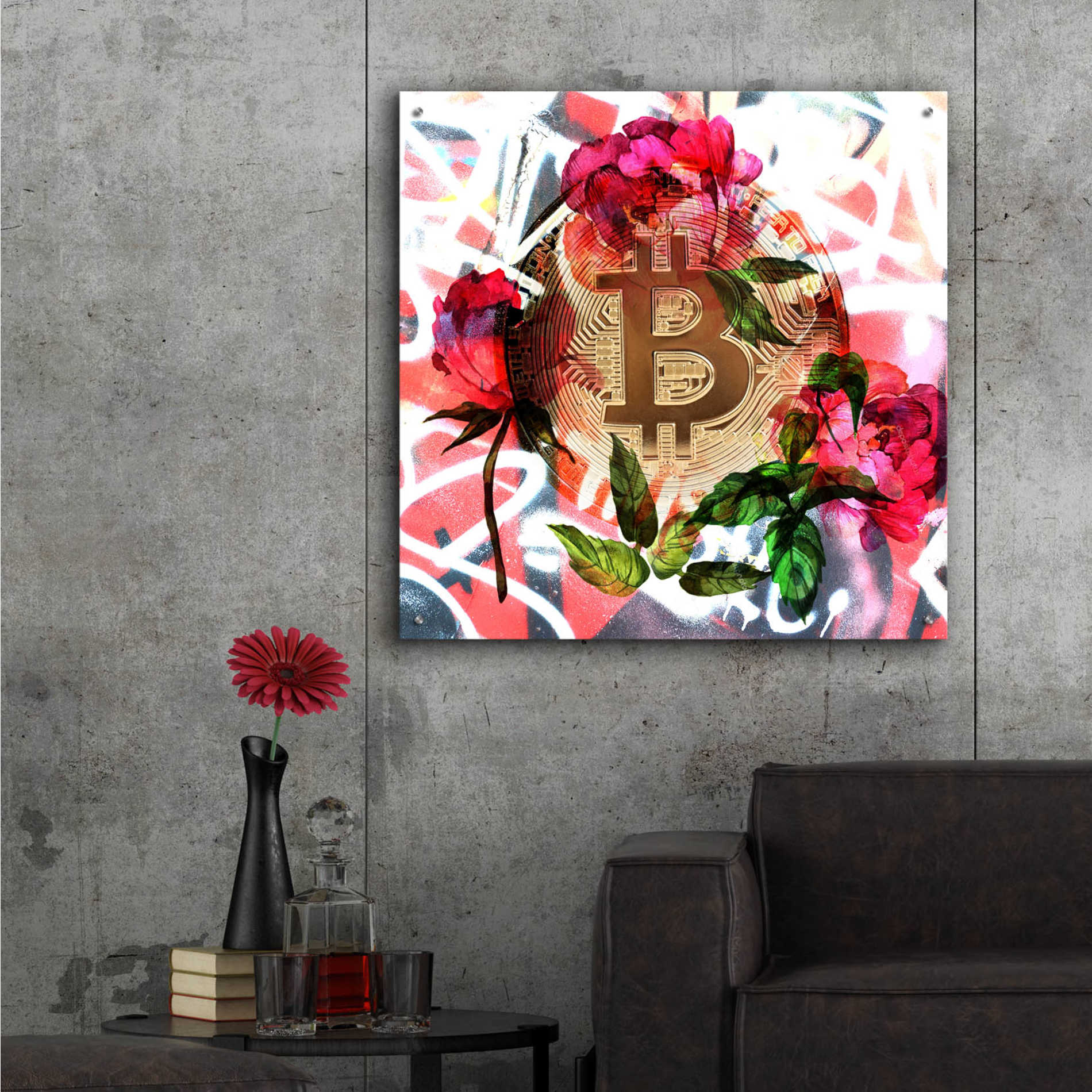 Epic Art 'Bitcoin Floral Inspiration 1' by Irena Orlov Acrylic Glass Wall Art,36x36