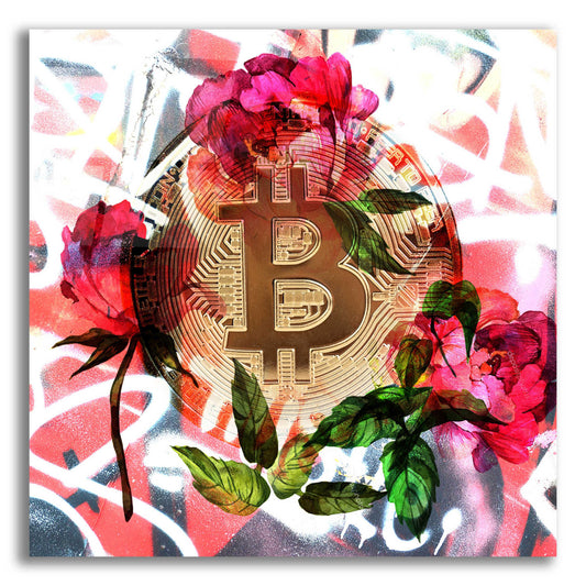 Epic Art 'Bitcoin Floral Inspiration 1' by Irena Orlov Acrylic Glass Wall Art