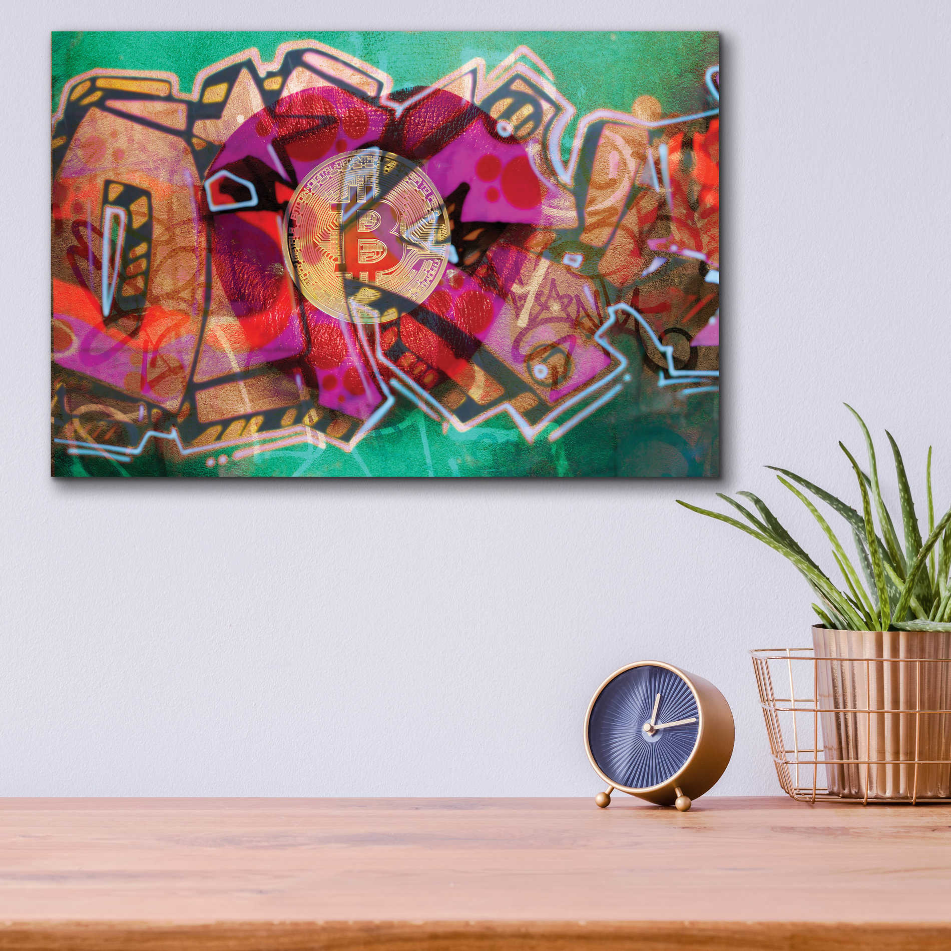 Epic Art 'I Love Bitcoin Graffiti 2' by Irena Orlov Acrylic Glass Wall Art,16x12