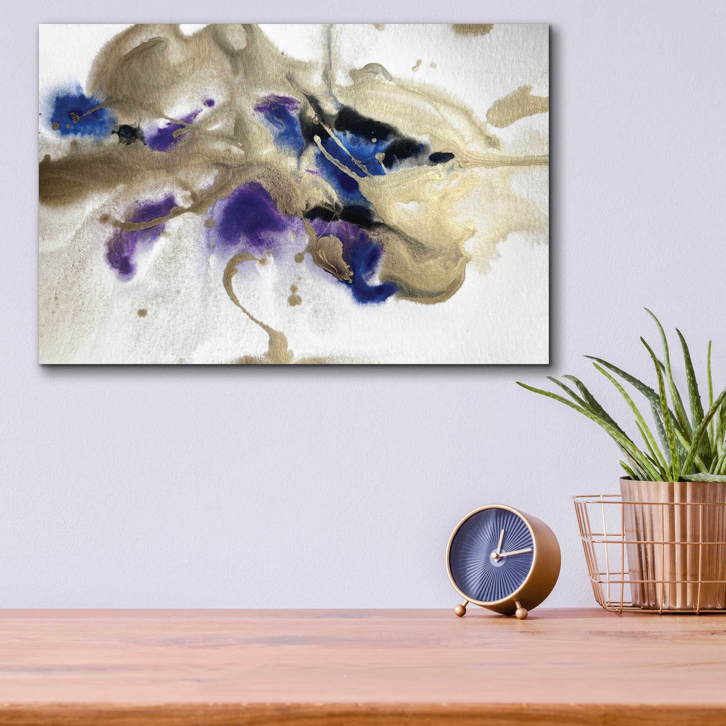 Epic Art 'Gold In Blue Watercolor Abstract 2' by Irena Orlov Acrylic Glass Wall Art,16x12