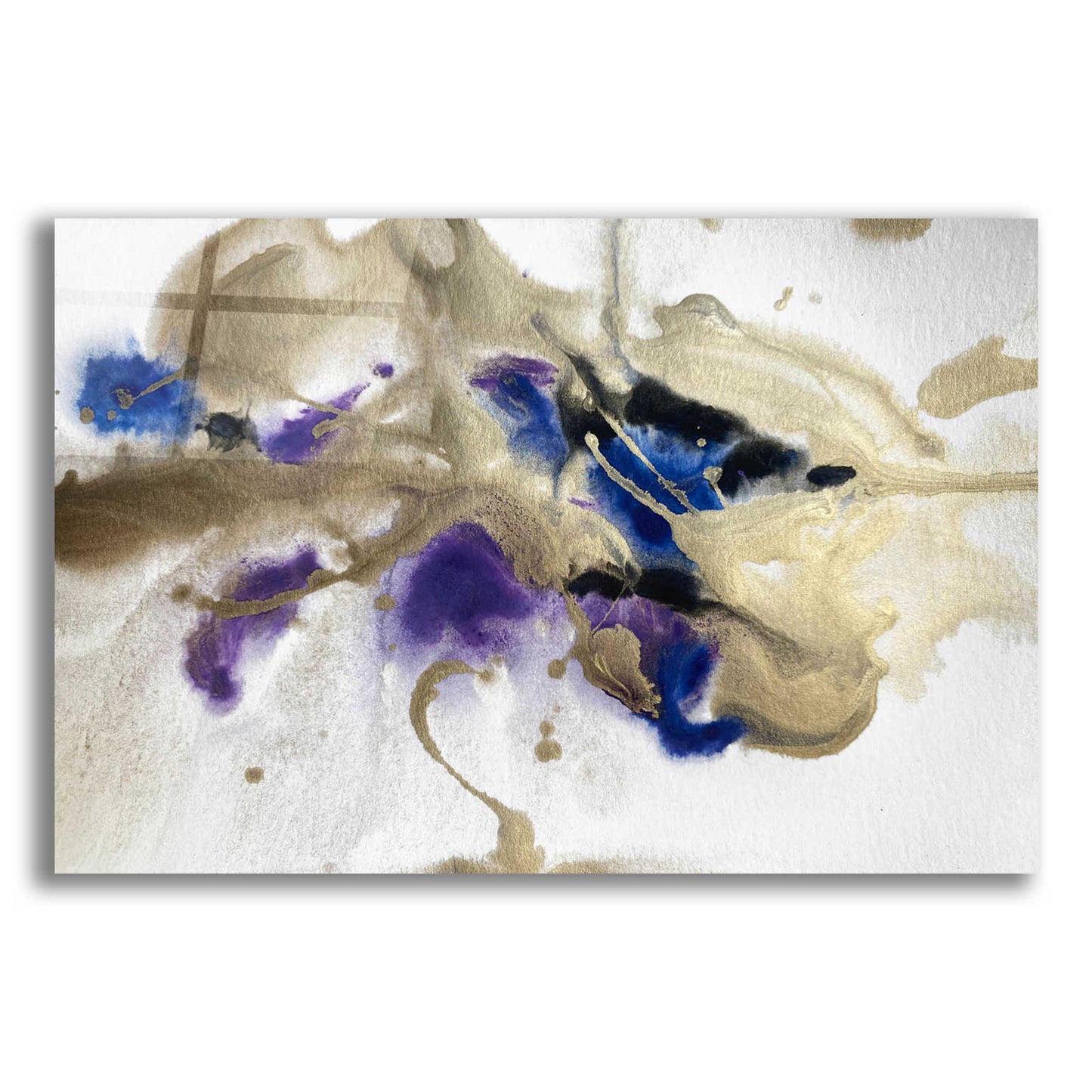 Epic Art 'Gold In Blue Watercolor Abstract 2' by Irena Orlov Acrylic Glass Wall Art,24x16