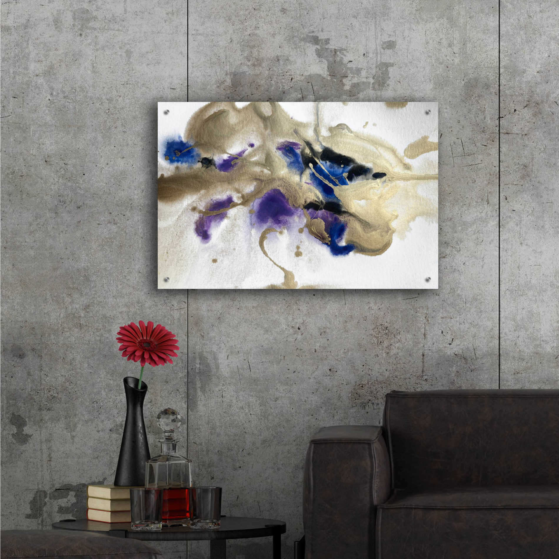 Epic Art 'Gold In Blue Watercolor Abstract 2' by Irena Orlov Acrylic Glass Wall Art,36x24