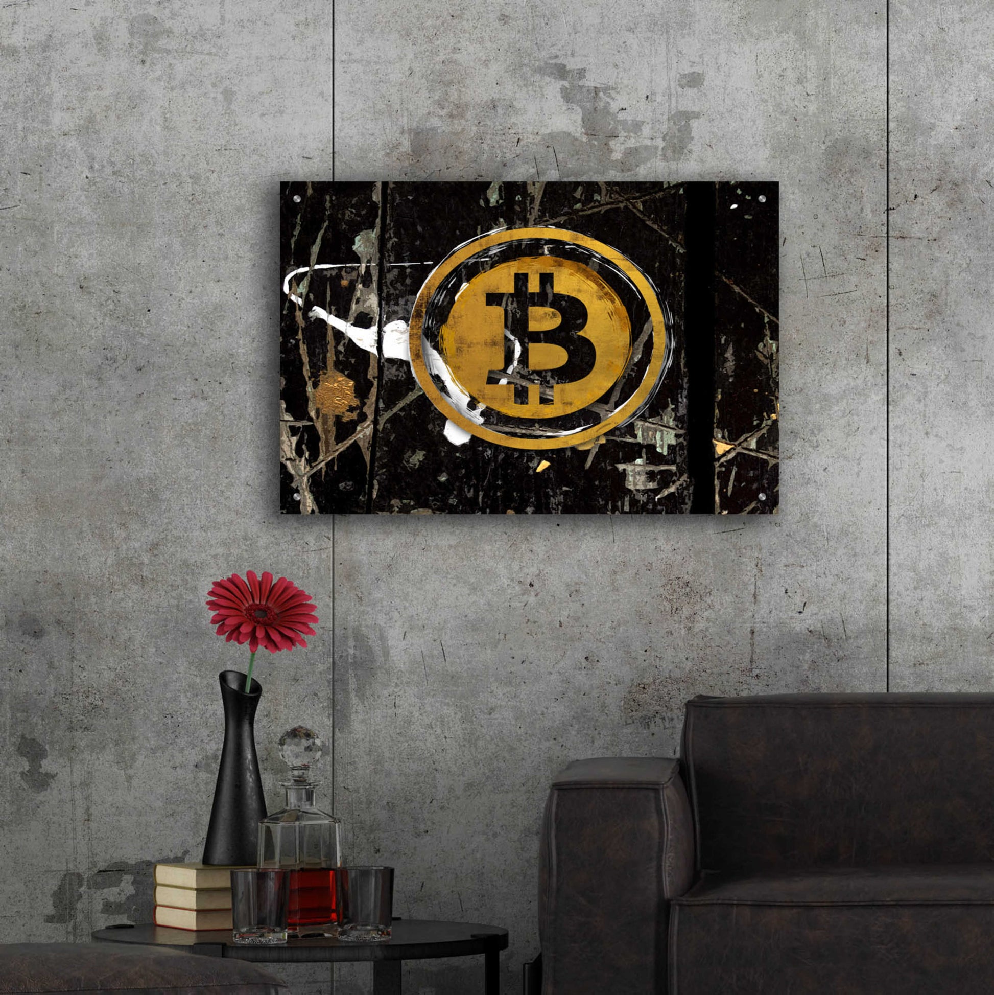 Epic Art 'Bitcoin Splash' by Karen Smith Acrylic Glass Wall Art,36x24