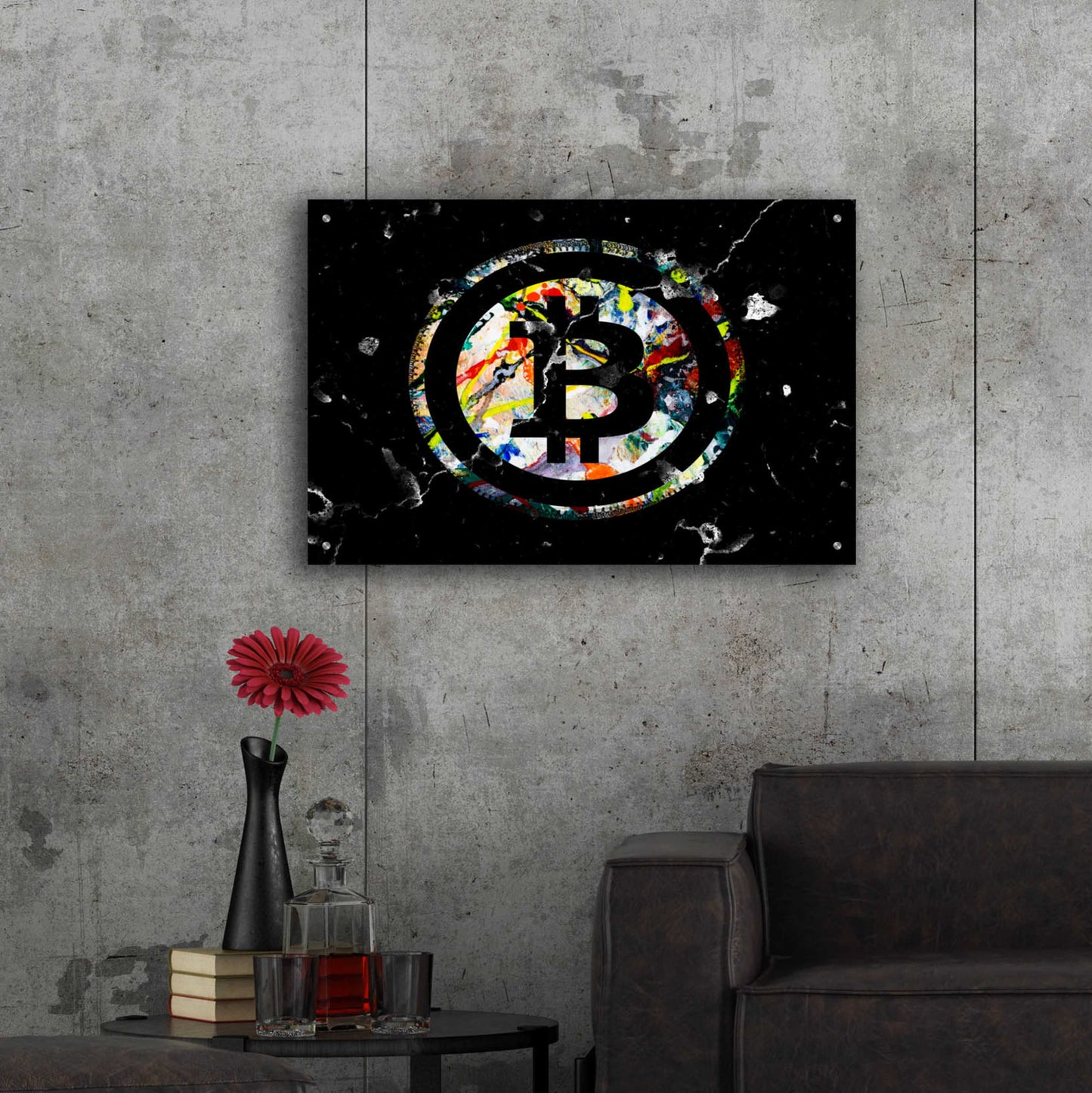 Epic Art 'Bitcoin Paint' by Karen Smith Acrylic Glass Wall Art,36x24
