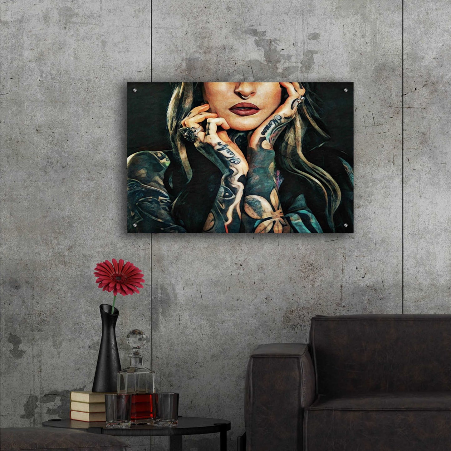 Epic Art 'Tattooed Temptress' by Ashley Aldridge Acrylic Glass Wall Art,36x24