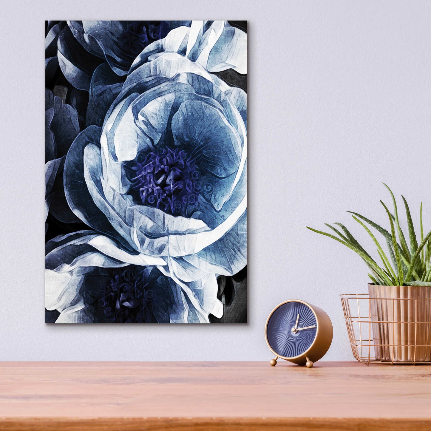 Epic Art 'Peony Blue Petals 1' by Ashley Aldridge Acrylic Glass Wall Art,12x16