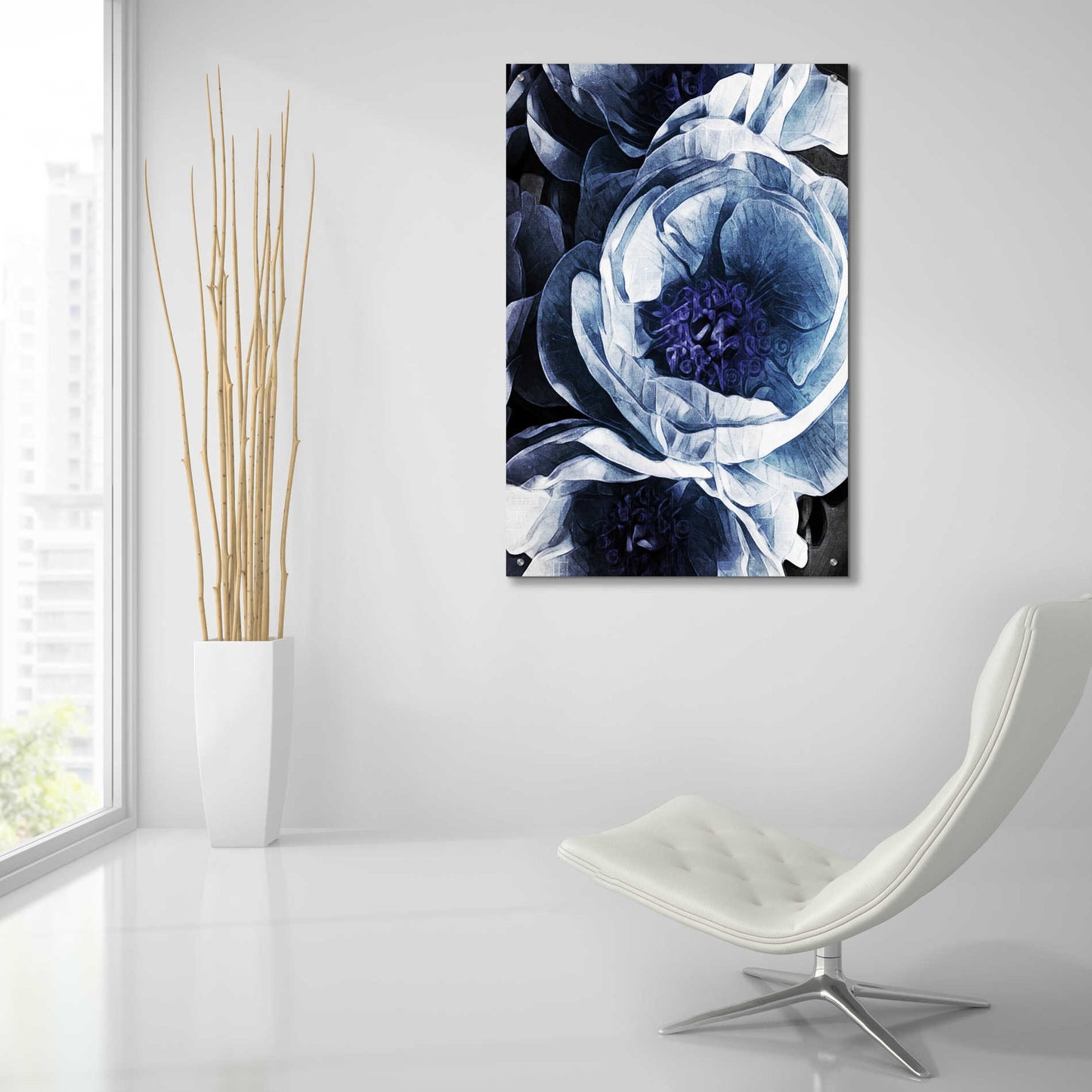 Epic Art 'Peony Blue Petals 1' by Ashley Aldridge Acrylic Glass Wall Art,24x36