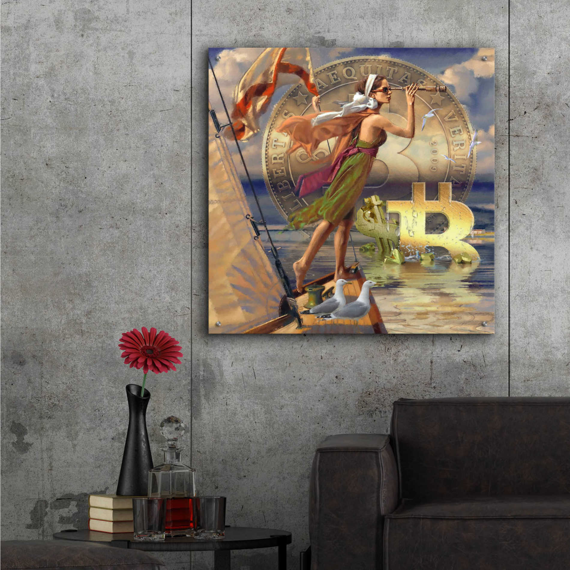 Epic Art 'Bitcoin Deco Ten' by Steve Hunziker Acrylic Glass Wall Art,36x36