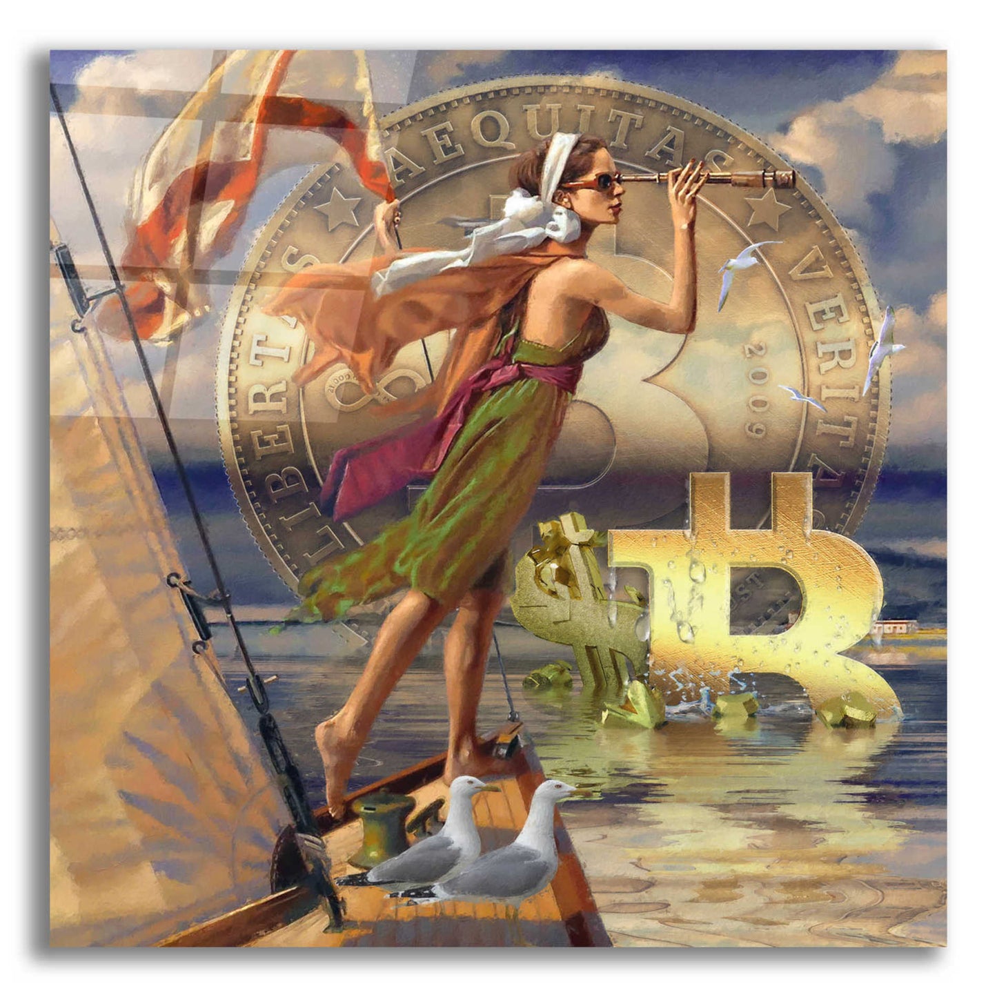 Epic Art 'Bitcoin Deco Ten' by Steve Hunziker Acrylic Glass Wall Art