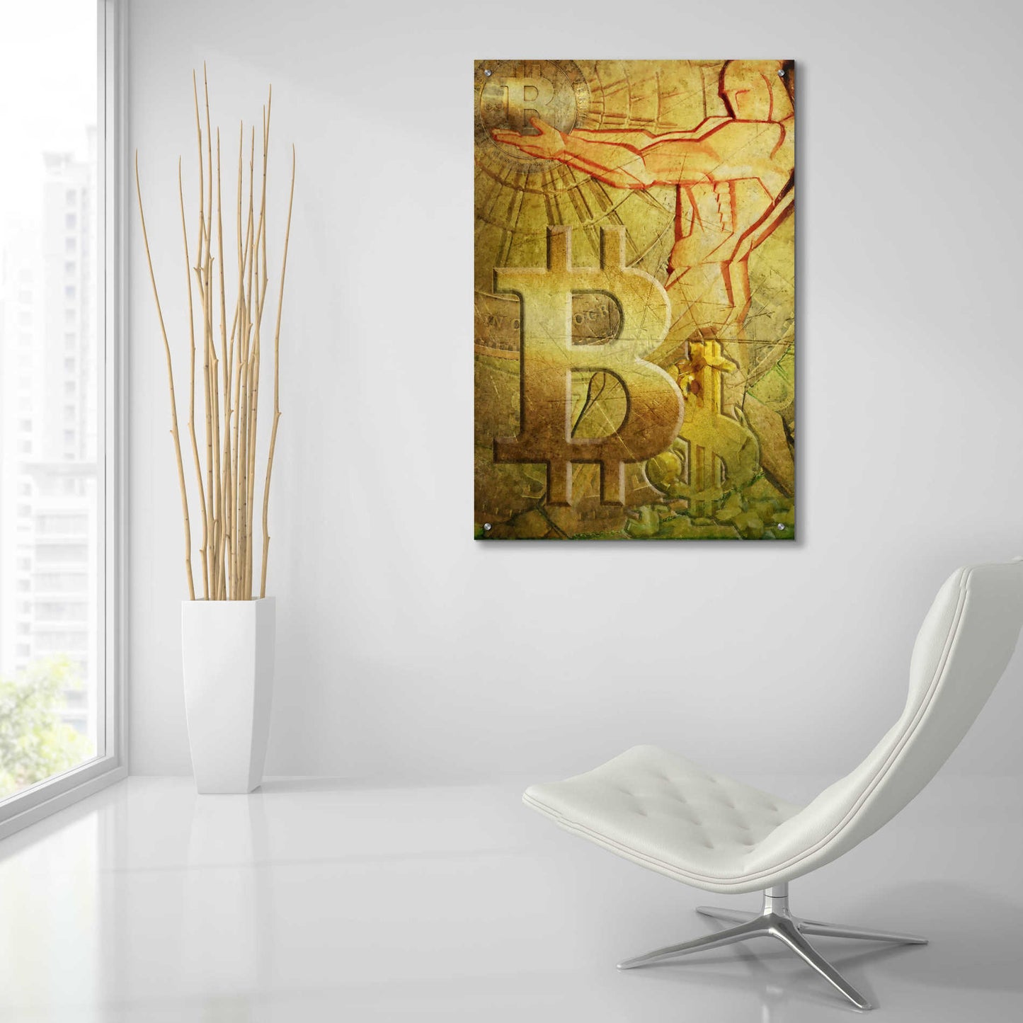 Epic Art 'Bitcoin Deco Nine' by Steve Hunziker Acrylic Glass Wall Art,24x36