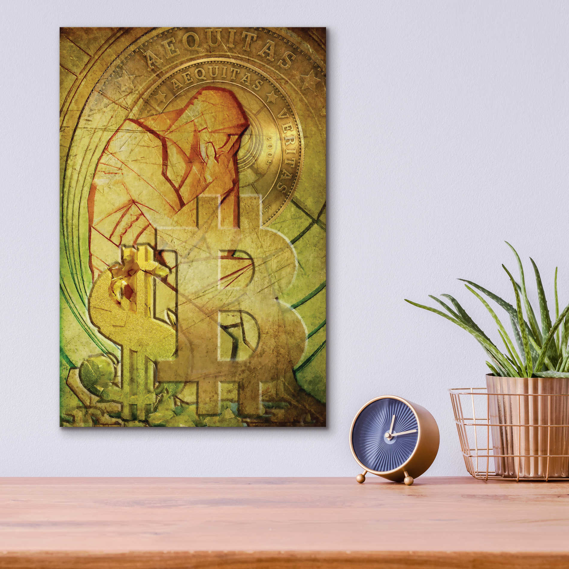 Epic Art 'Bitcoin Deco Eight' by Steve Hunziker Acrylic Glass Wall Art,12x16