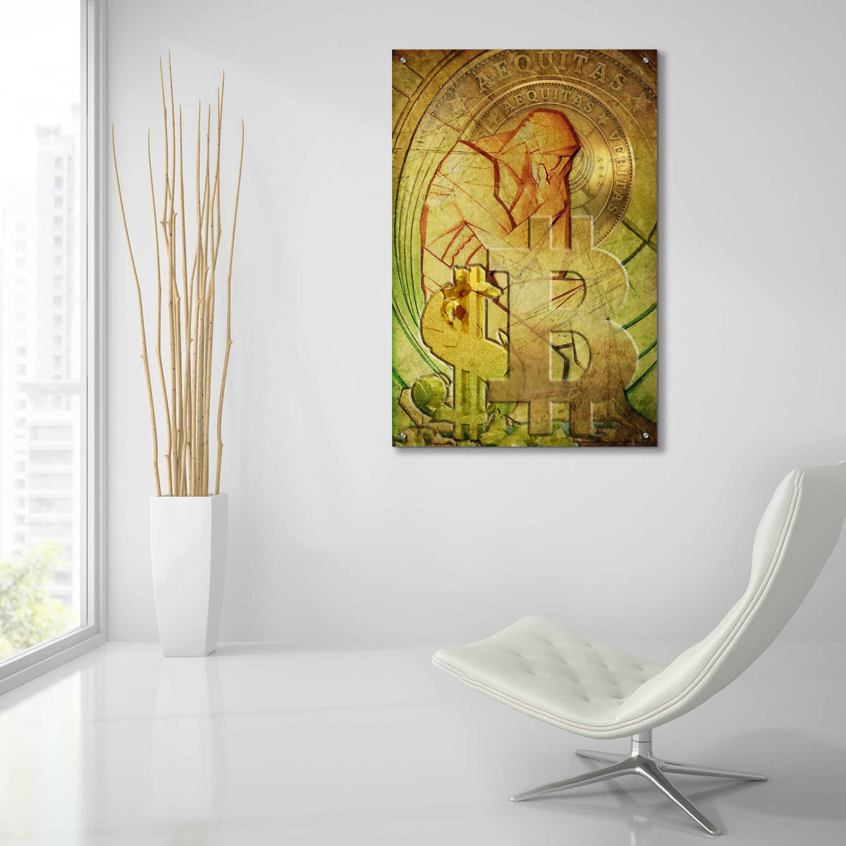 Epic Art 'Bitcoin Deco Eight' by Steve Hunziker Acrylic Glass Wall Art,24x36