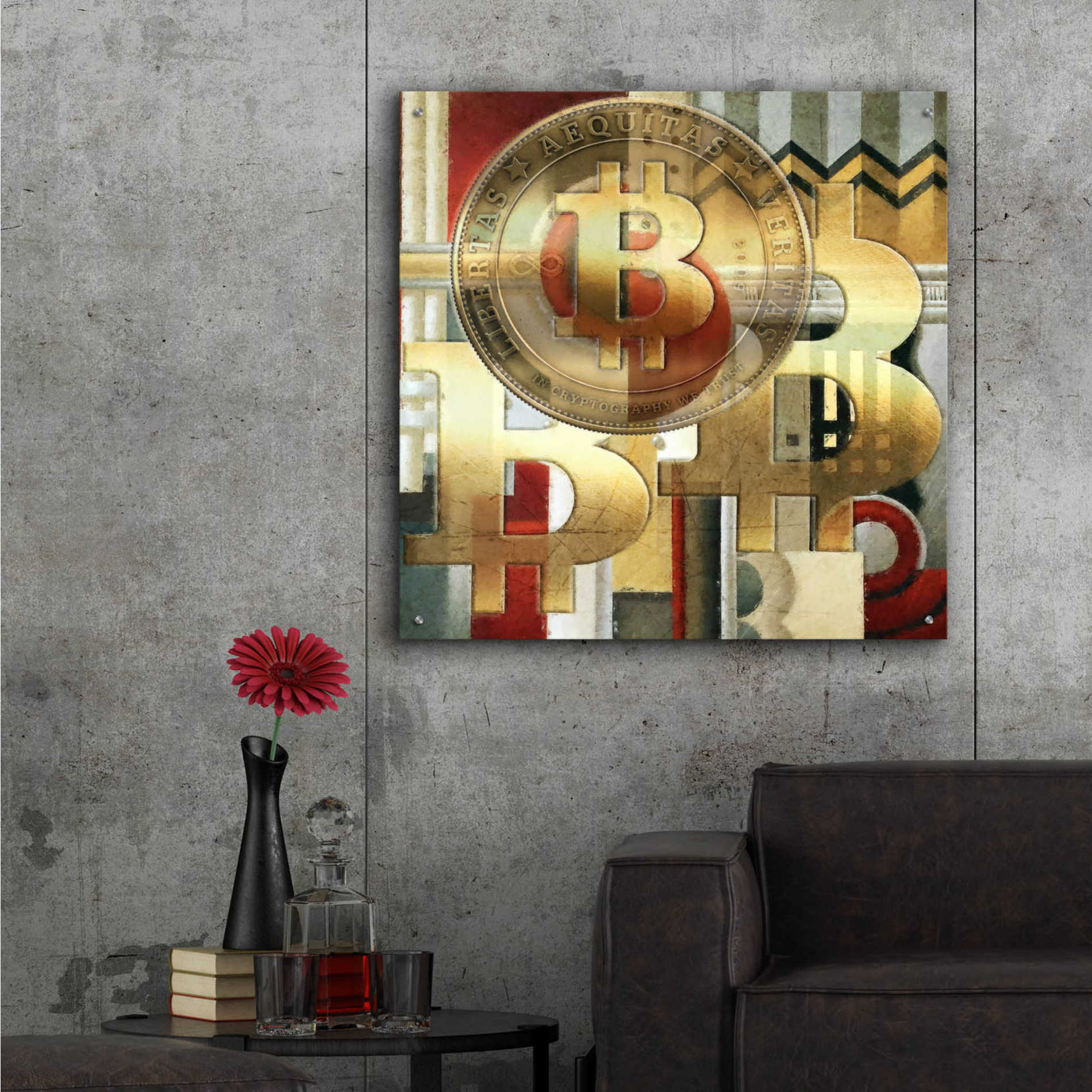 Epic Art 'Bitcoin Deco Seven' by Steve Hunziker Acrylic Glass Wall Art,36x36