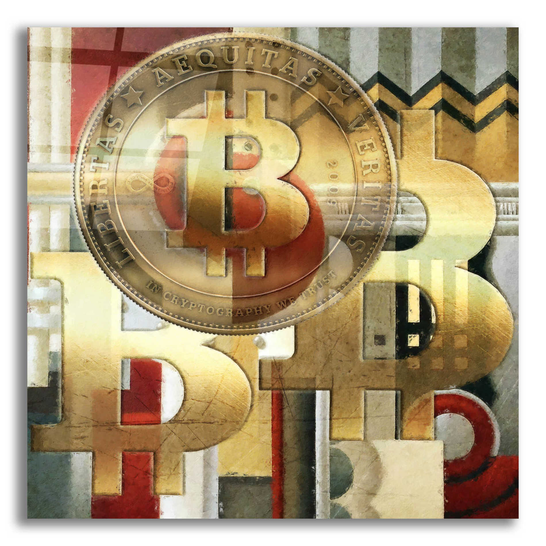Epic Art 'Bitcoin Deco Seven' by Steve Hunziker Acrylic Glass Wall Art
