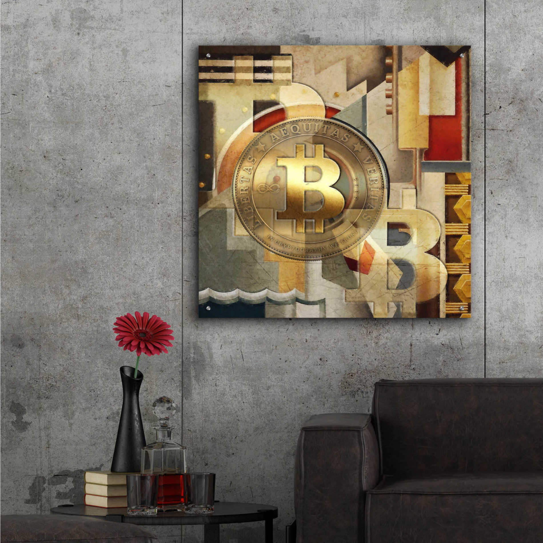 Epic Art 'Bitcoin Deco Six' by Steve Hunziker Acrylic Glass Wall Art,36x36
