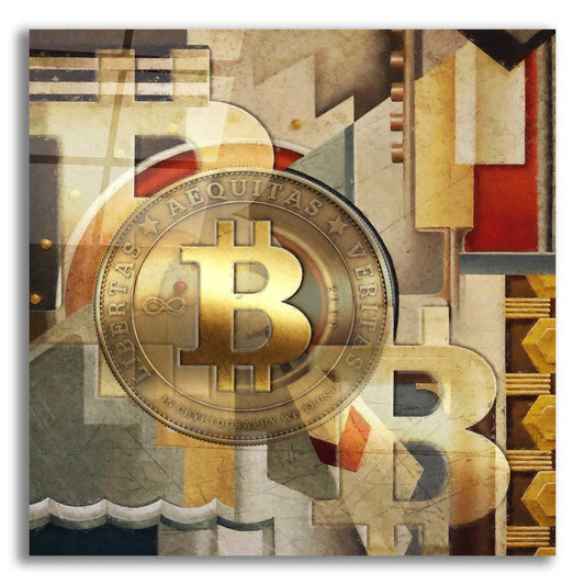 Epic Art 'Bitcoin Deco Six' by Steve Hunziker Acrylic Glass Wall Art