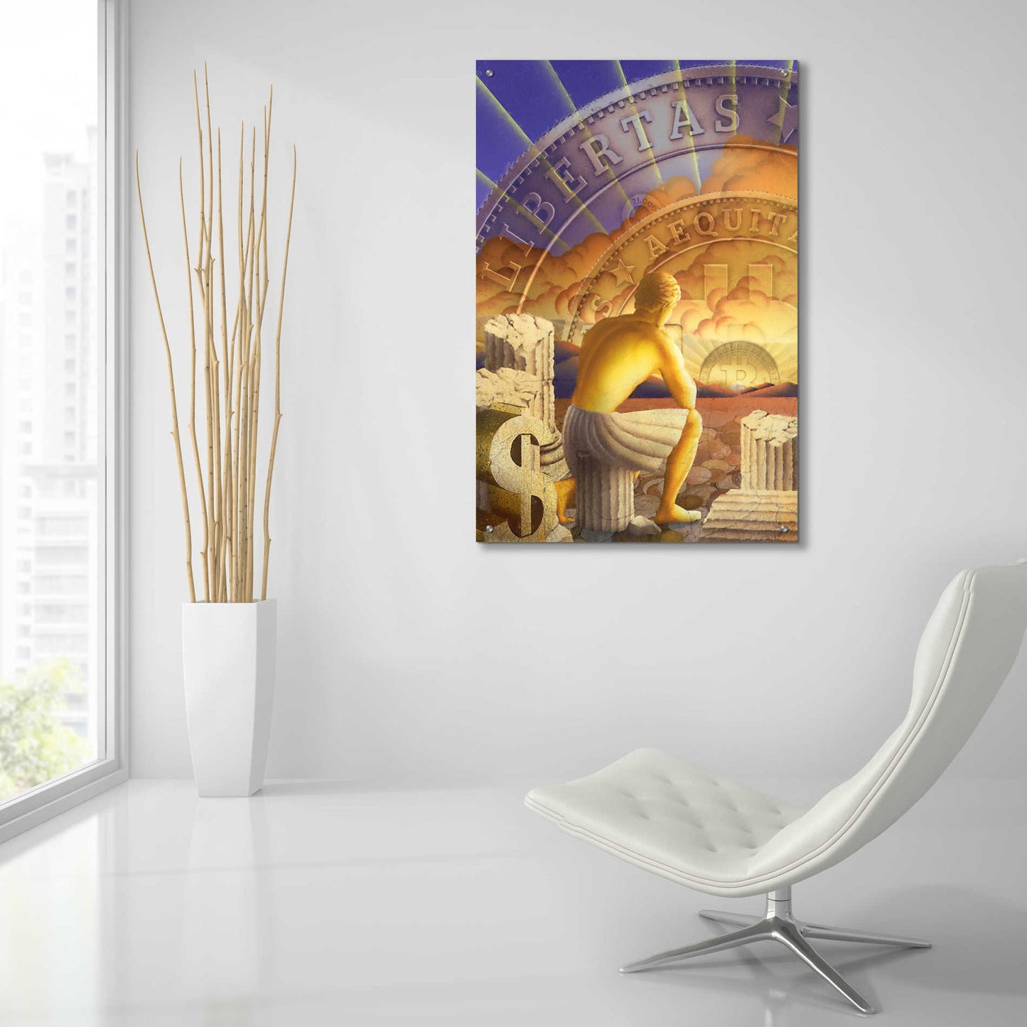 Epic Art 'Bitcoin Deco Five' by Steve Hunziker Acrylic Glass Wall Art,24x36
