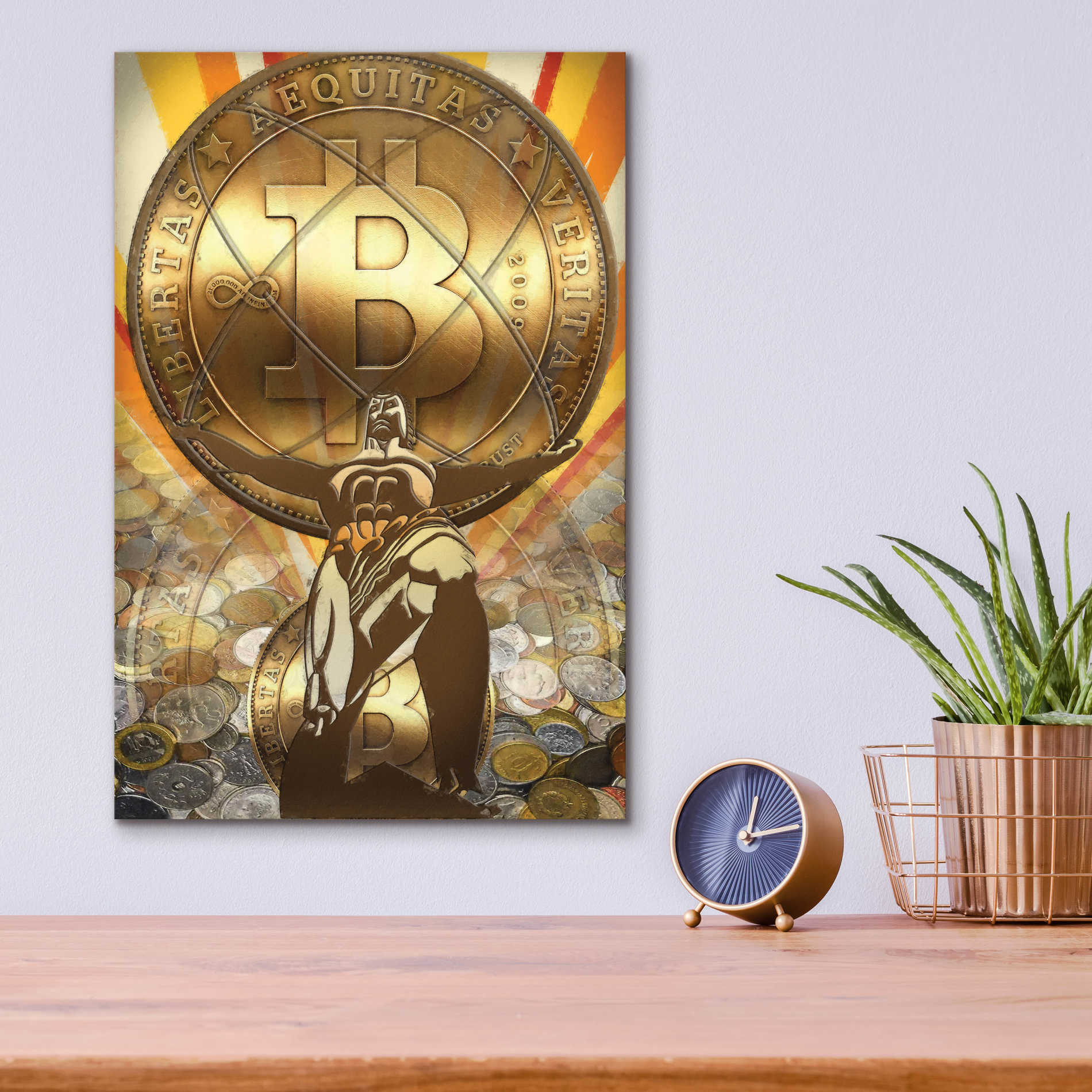 Epic Art 'Bitcoin Deco Four' by Steve Hunziker Acrylic Glass Wall Art,12x16