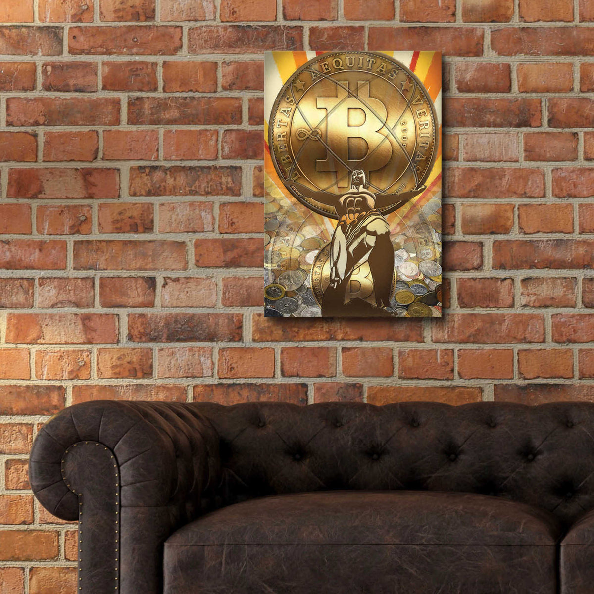 Epic Art 'Bitcoin Deco Four' by Steve Hunziker Acrylic Glass Wall Art,16x24