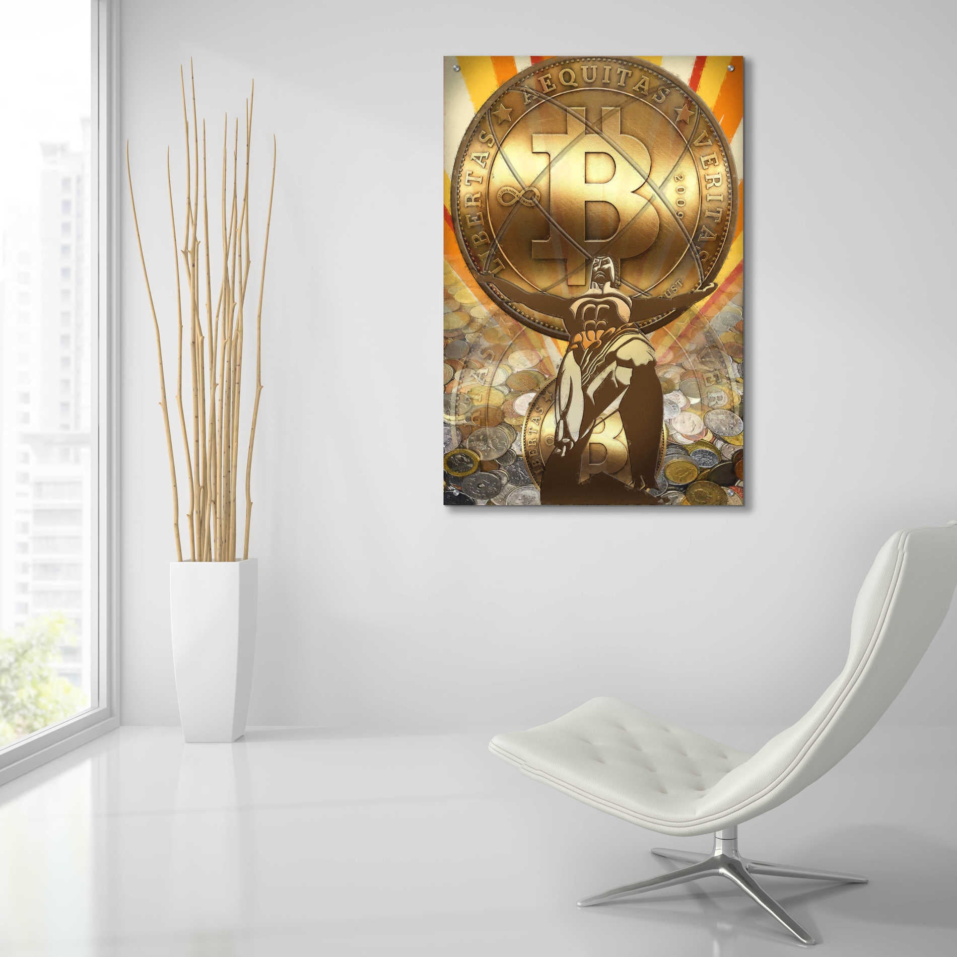 Epic Art 'Bitcoin Deco Four' by Steve Hunziker Acrylic Glass Wall Art,24x36