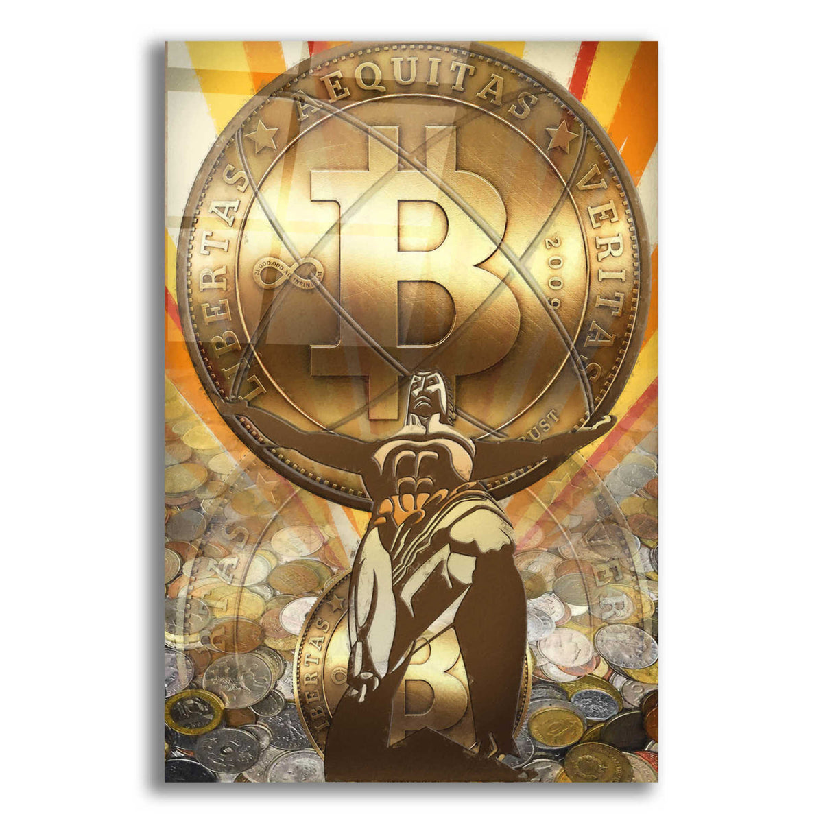 Epic Art 'Bitcoin Deco Four' by Steve Hunziker Acrylic Glass Wall Art