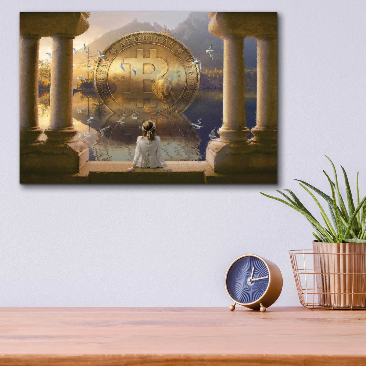 Epic Art 'Bitcoin Deco Three' by Steve Hunziker Acrylic Glass Wall Art,16x12