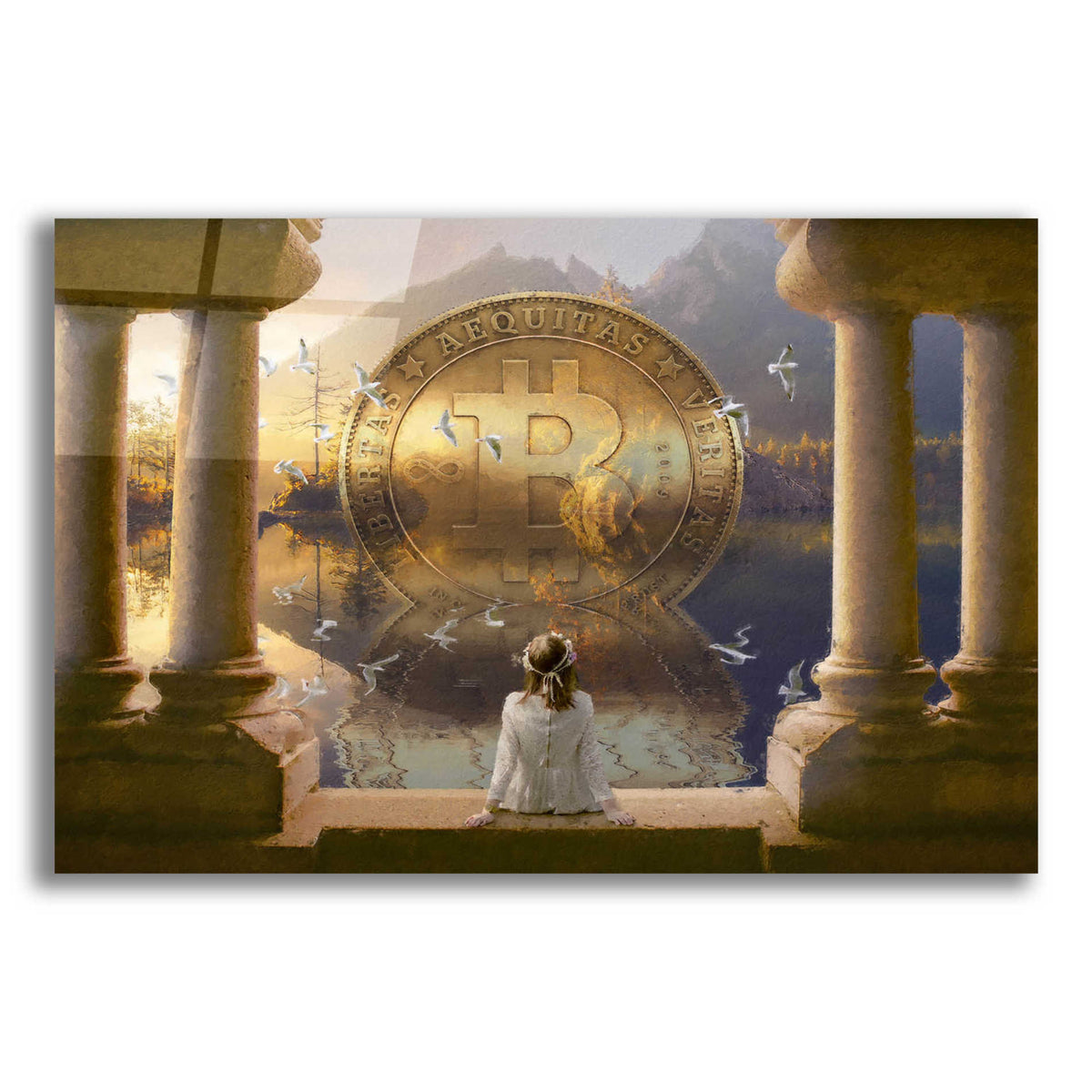 Epic Art 'Bitcoin Deco Three' by Steve Hunziker Acrylic Glass Wall Art,24x16
