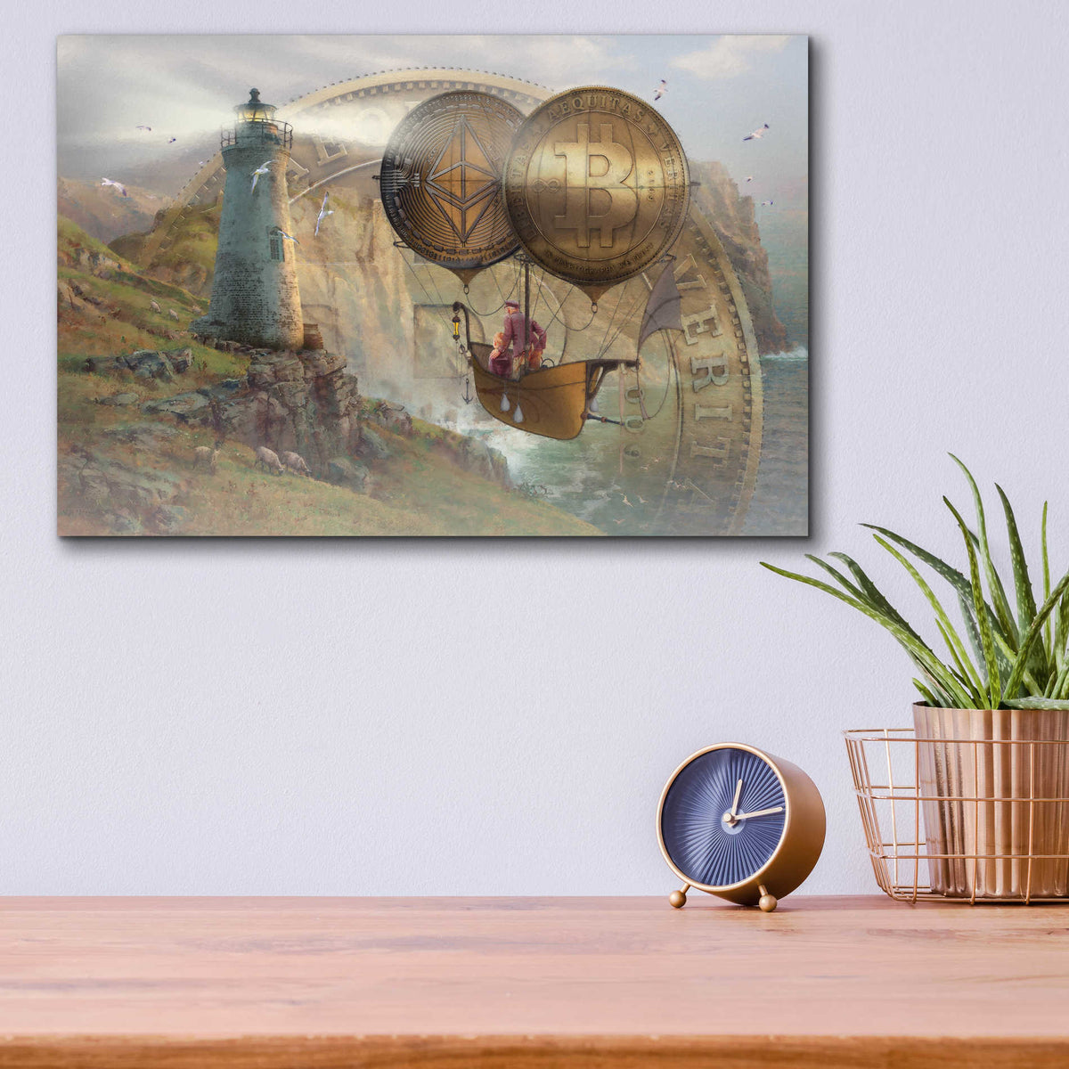 Epic Art 'Bitcoin Deco Two' by Steve Hunziker Acrylic Glass Wall Art,16x12