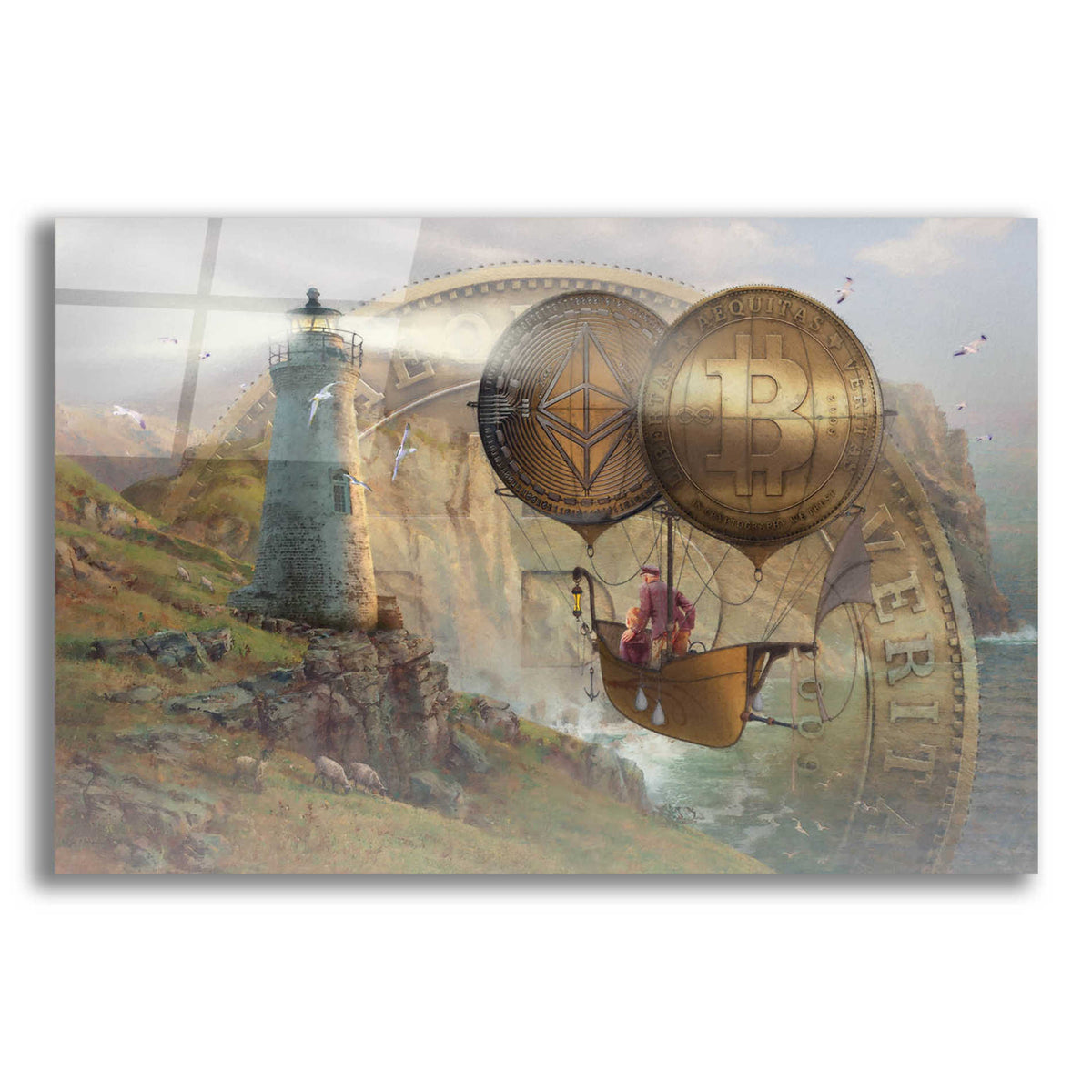 Epic Art 'Bitcoin Deco Two' by Steve Hunziker Acrylic Glass Wall Art,24x16