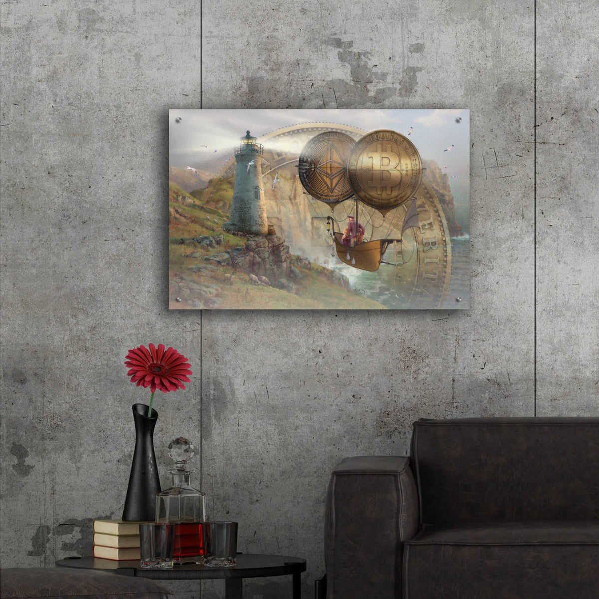 Epic Art 'Bitcoin Deco Two' by Steve Hunziker Acrylic Glass Wall Art,36x24