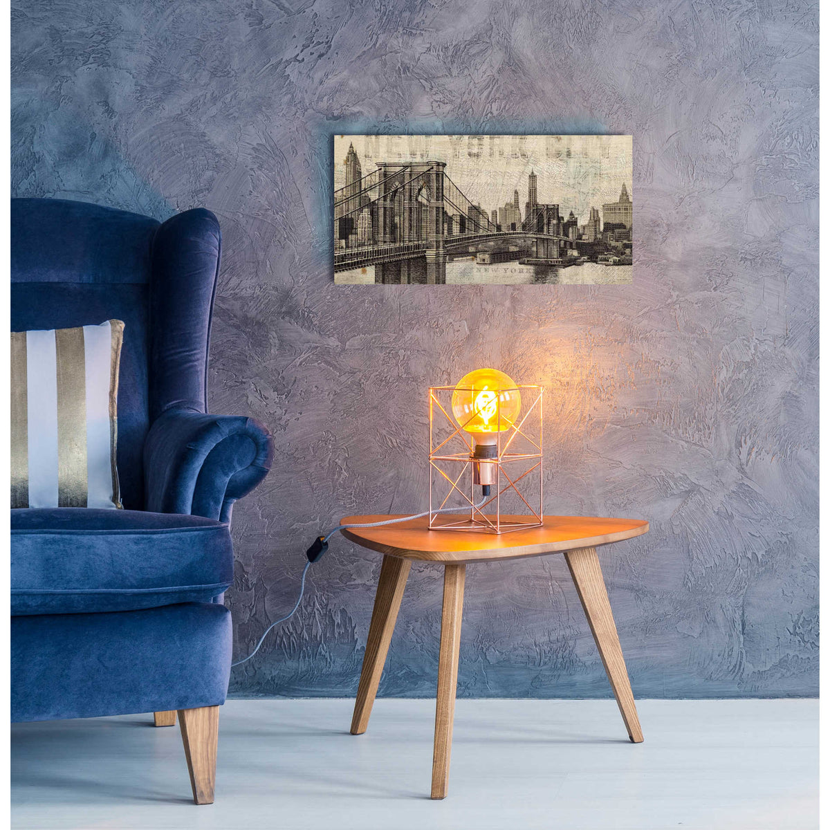 Epic Art 'Vintage NY Brooklyn Bridge Skyline' by Michael Mullan, Acrylic Glass Wall Art,24x12