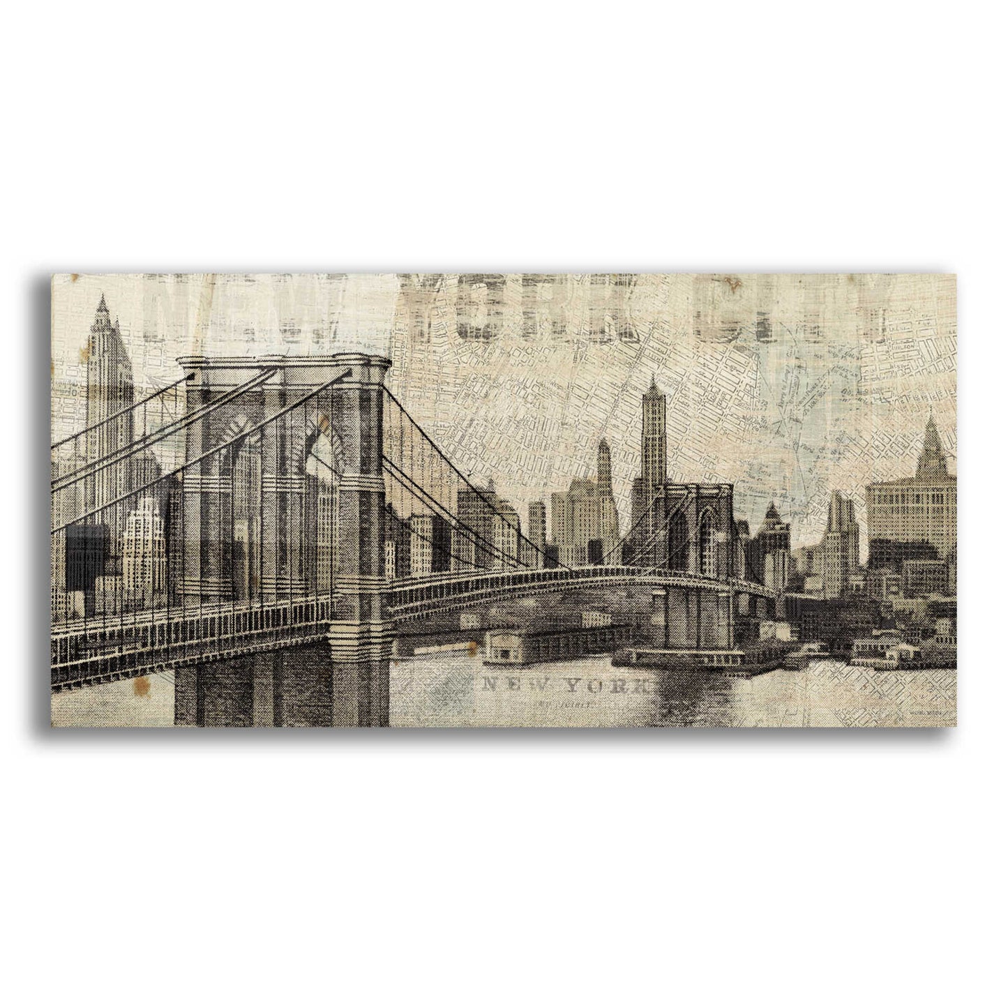 Epic Art 'Vintage NY Brooklyn Bridge Skyline' by Michael Mullan, Acrylic Glass Wall Art,24x12