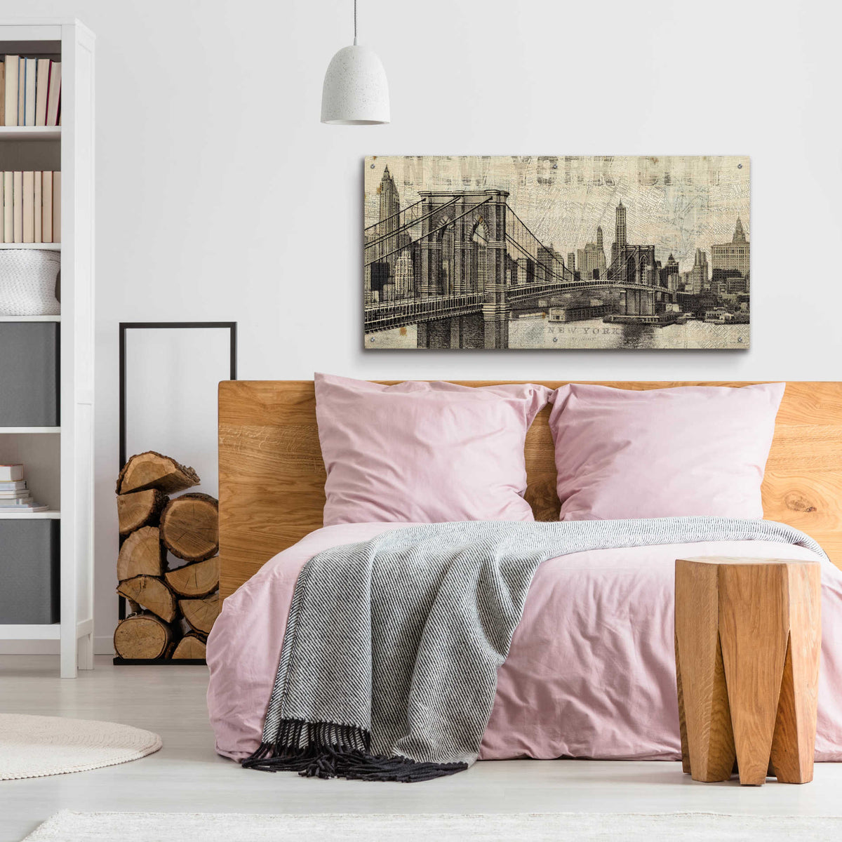 Epic Art 'Vintage NY Brooklyn Bridge Skyline' by Michael Mullan, Acrylic Glass Wall Art,48x24