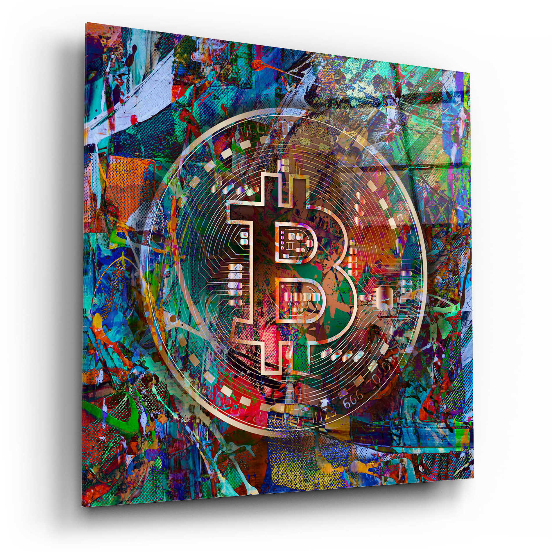 Epic Art 'Bitcoin Bronze Abstract' by Epic Portfolio Acrylic Glass Wall Art,12x12