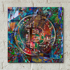 Epic Art 'Bitcoin Bronze Abstract' by Epic Portfolio Acrylic Glass Wall Art,12x12
