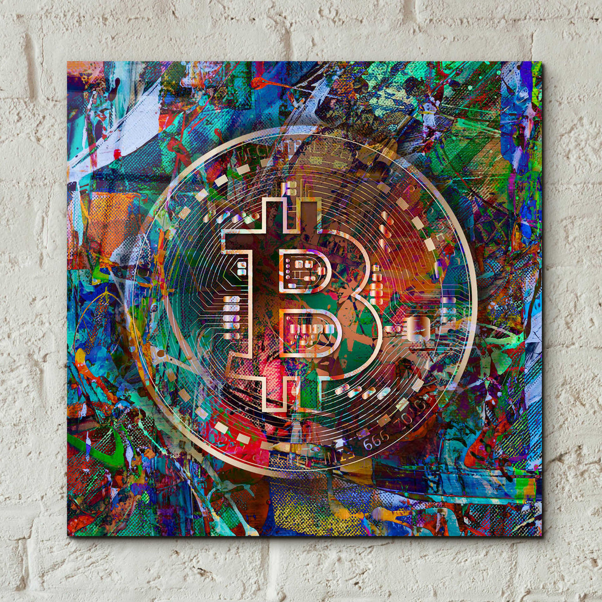 Epic Art 'Bitcoin Bronze Abstract' by Epic Portfolio Acrylic Glass Wall Art,12x12