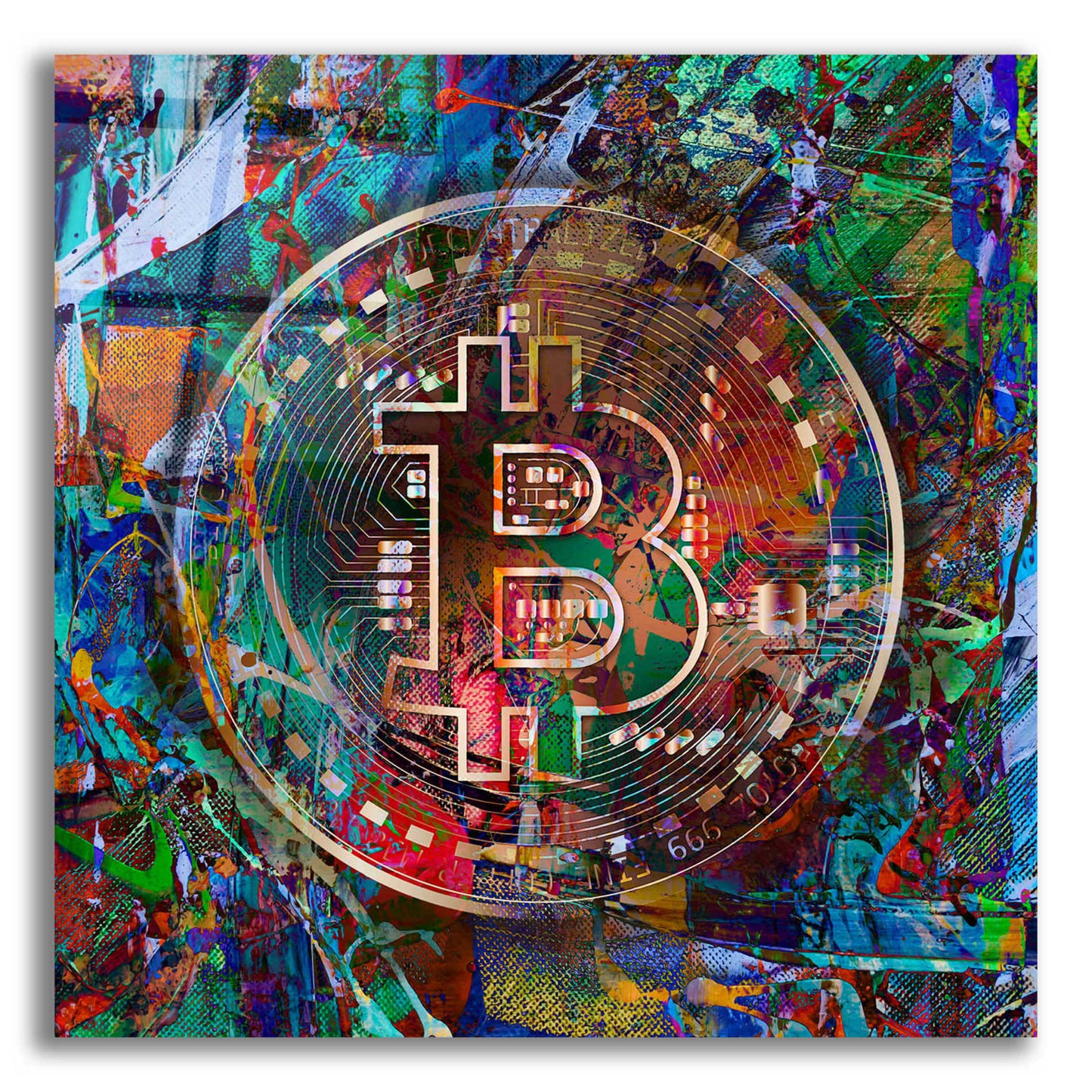 Epic Art 'Bitcoin Bronze Abstract' by Epic Portfolio Acrylic Glass Wall Art,12x12