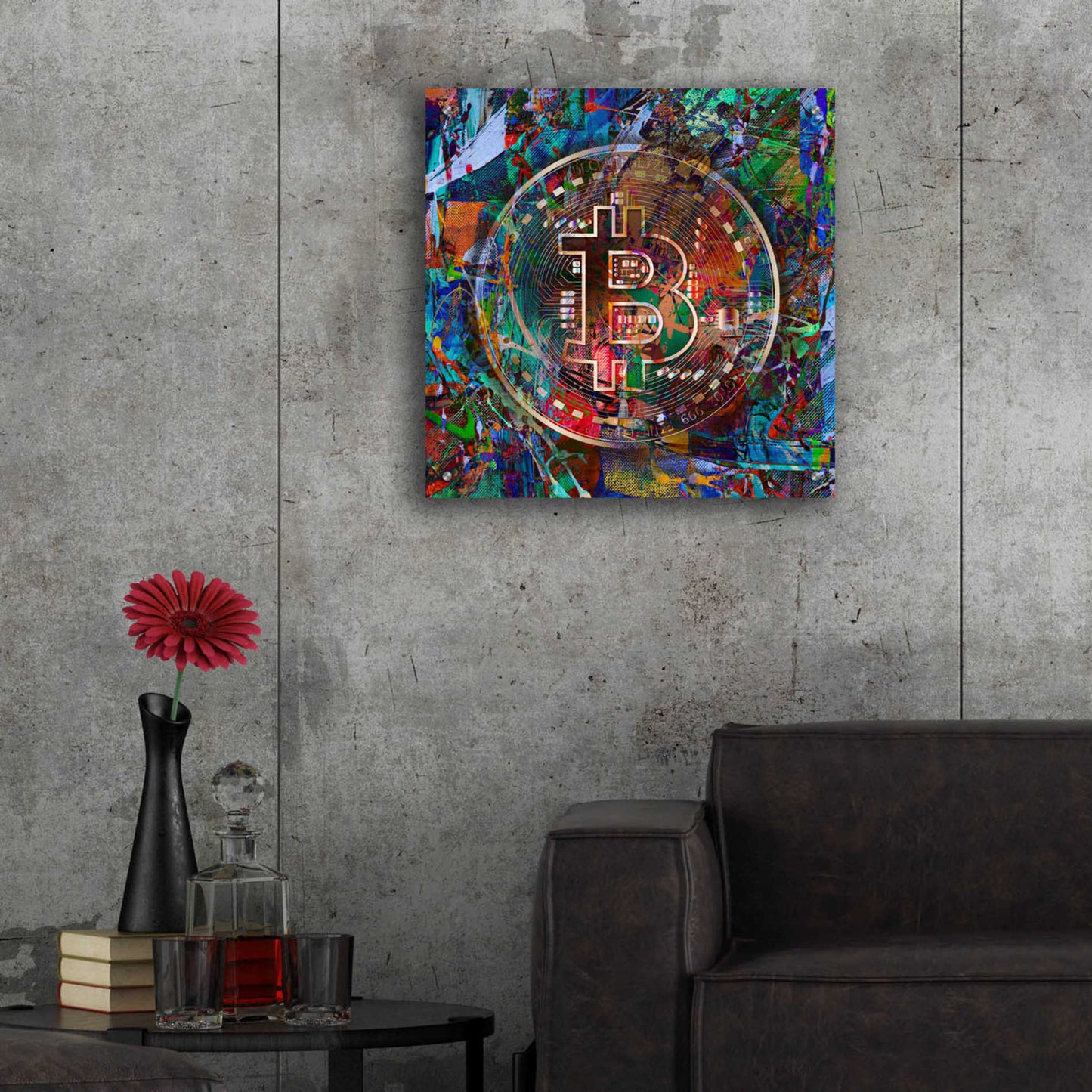 Epic Art 'Bitcoin Bronze Abstract' by Epic Portfolio Acrylic Glass Wall Art,24x24