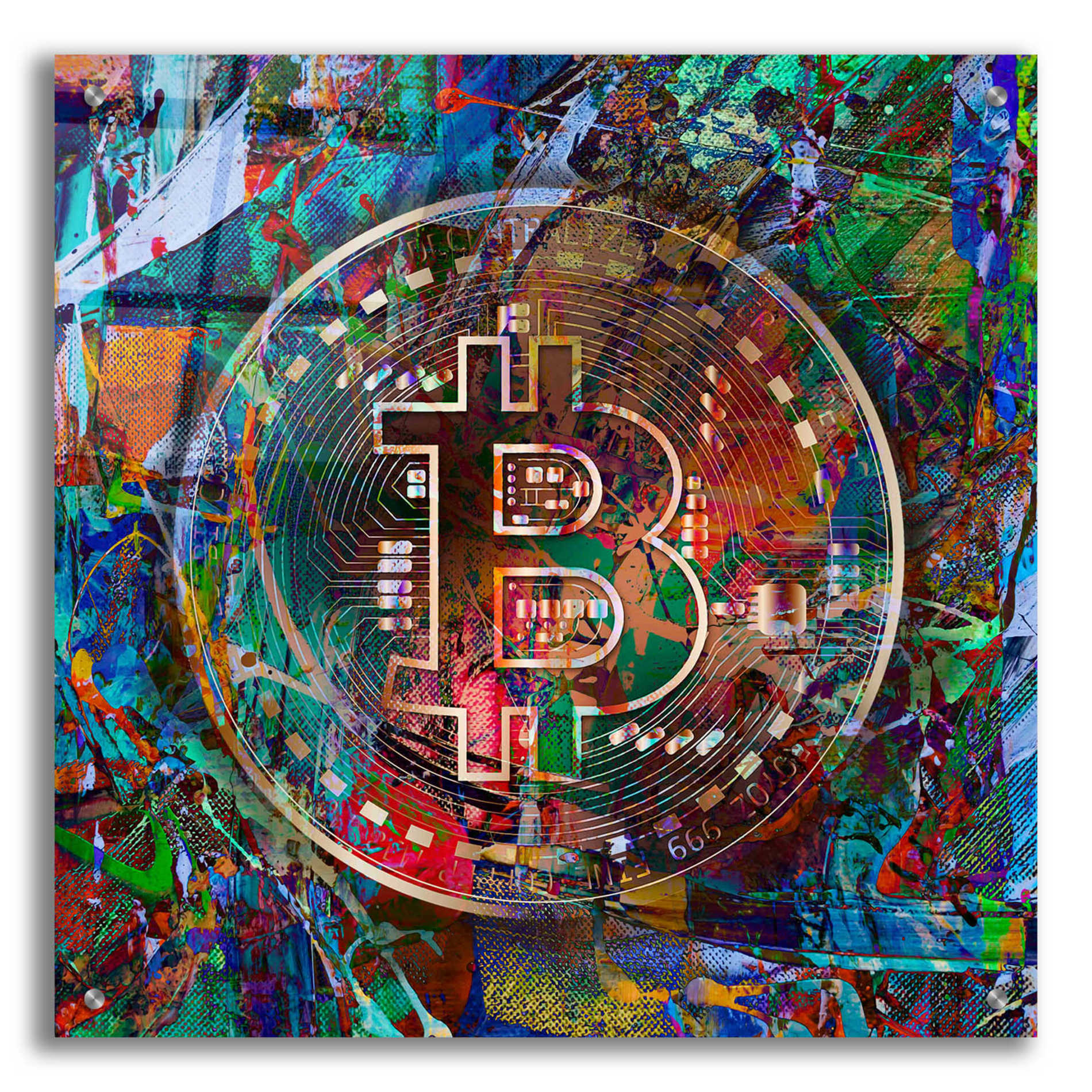 Epic Art 'Bitcoin Bronze Abstract' by Epic Portfolio Acrylic Glass Wall Art,24x24