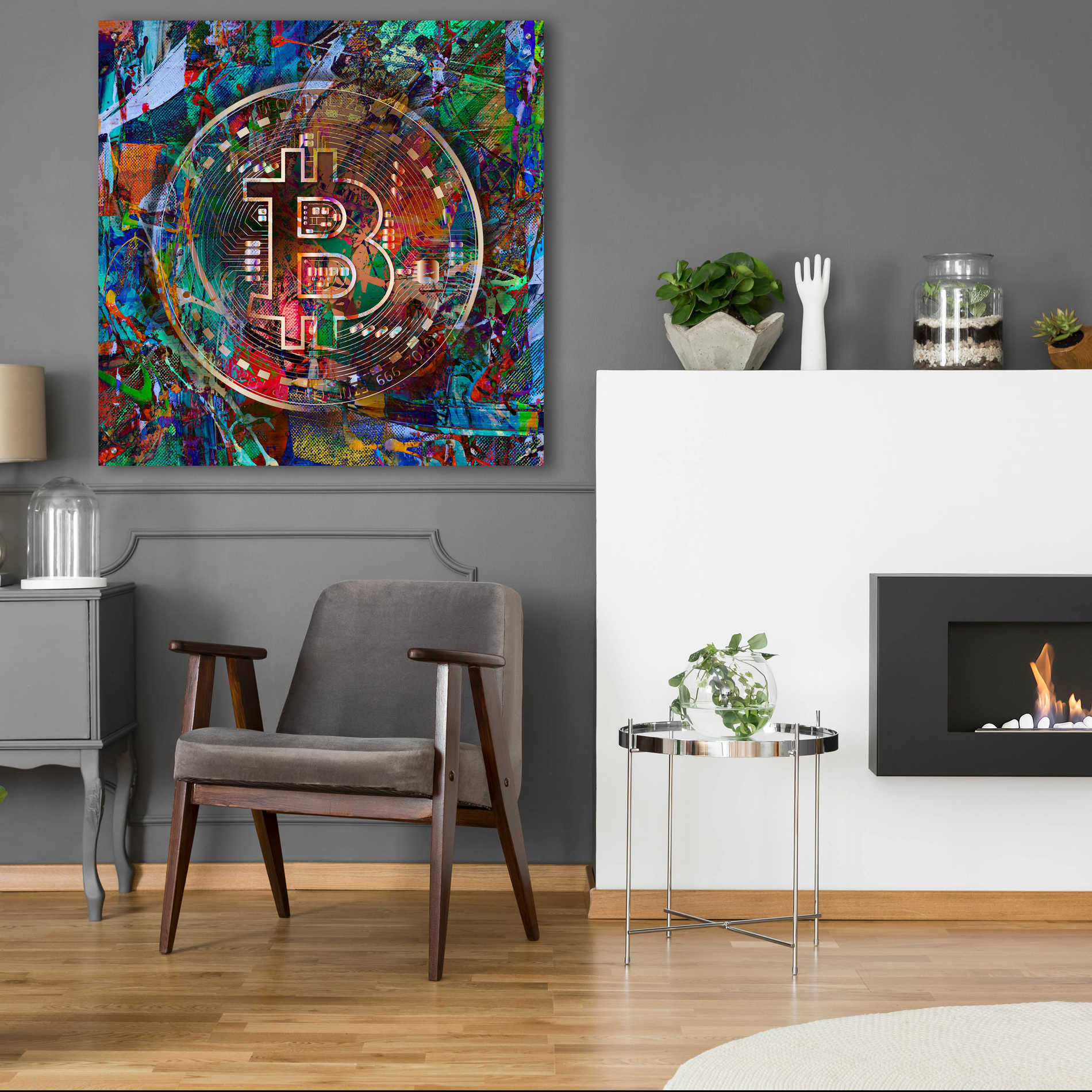Epic Art 'Bitcoin Bronze Abstract' by Epic Portfolio Acrylic Glass Wall Art,36x36